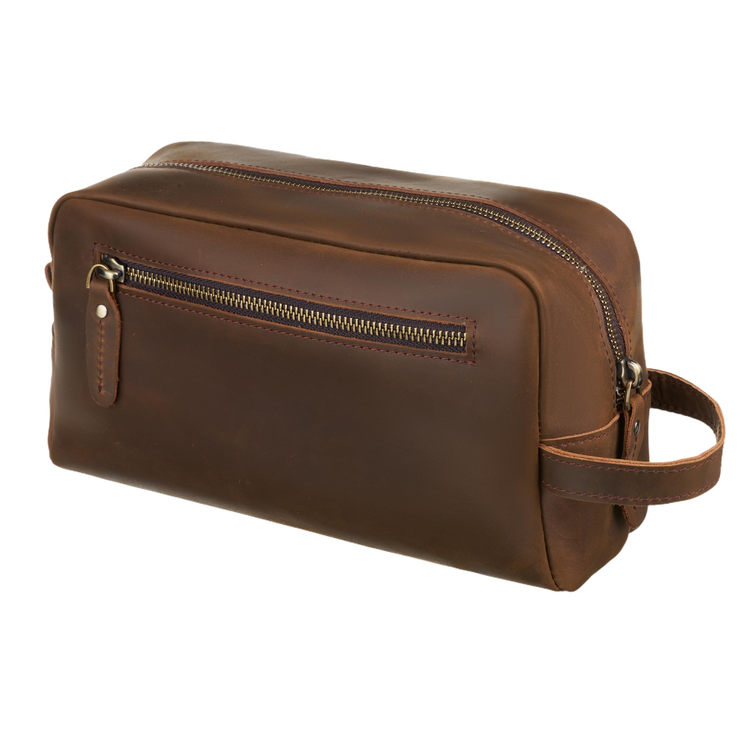 Premium Men's Leather Travel Toiletry Bag - Water Resistant Grooming Organizer Case, Shaving Dopp Kit for Business & Vacation Essentials - Light Brown Cosmetic Pouch for Daily Use & Travel Scenes