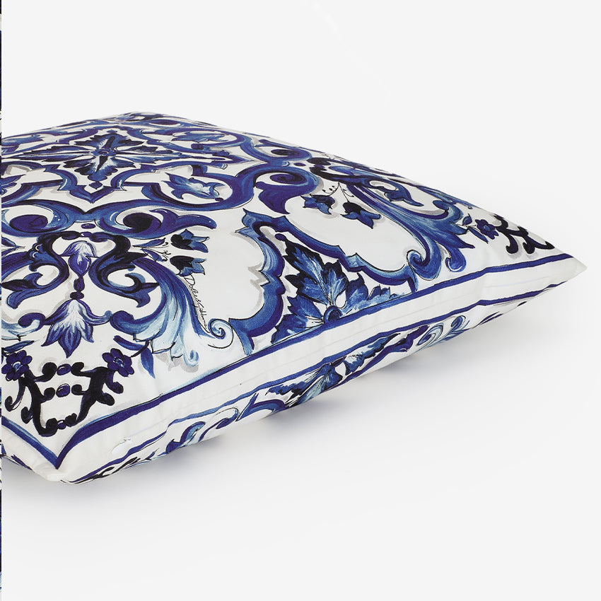 Dolce & Gabbana Casa Blue Mediterraneo Canvas Throw Pillow Cover | Luxury Home Decor Cushion for Sofa, Bed & Living Room