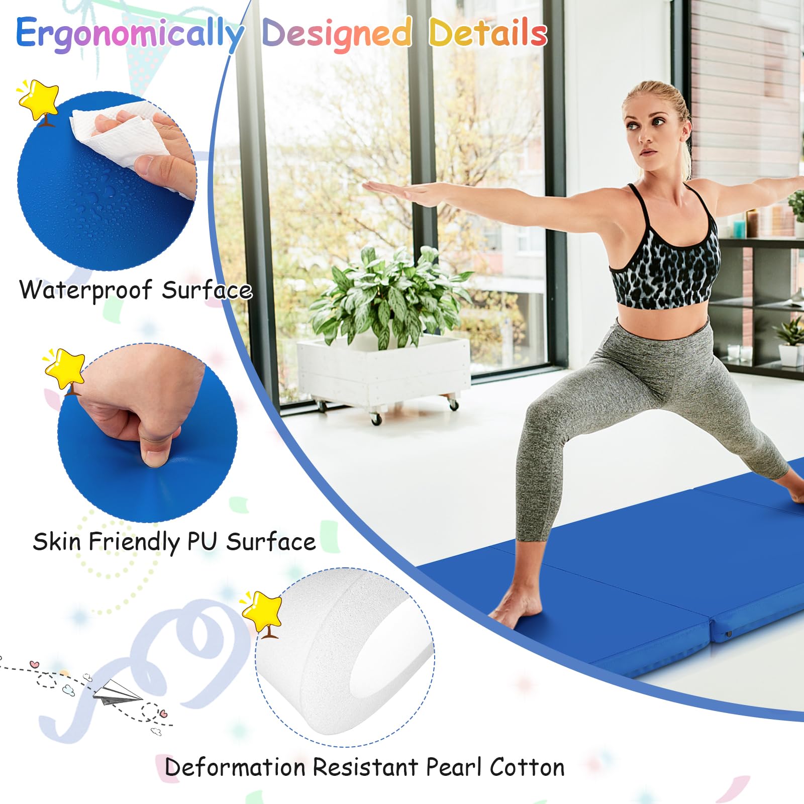 Giantex 6'x 2' Folding Gymnastics Mat - 2 Inch Thick Tumbling Mat with Hook & Loop Fastener & Carrying Handles - Portable Exercise Mat for Home Gym, Cheerleading, Yoga, Kids Play & Adult Fitness Training