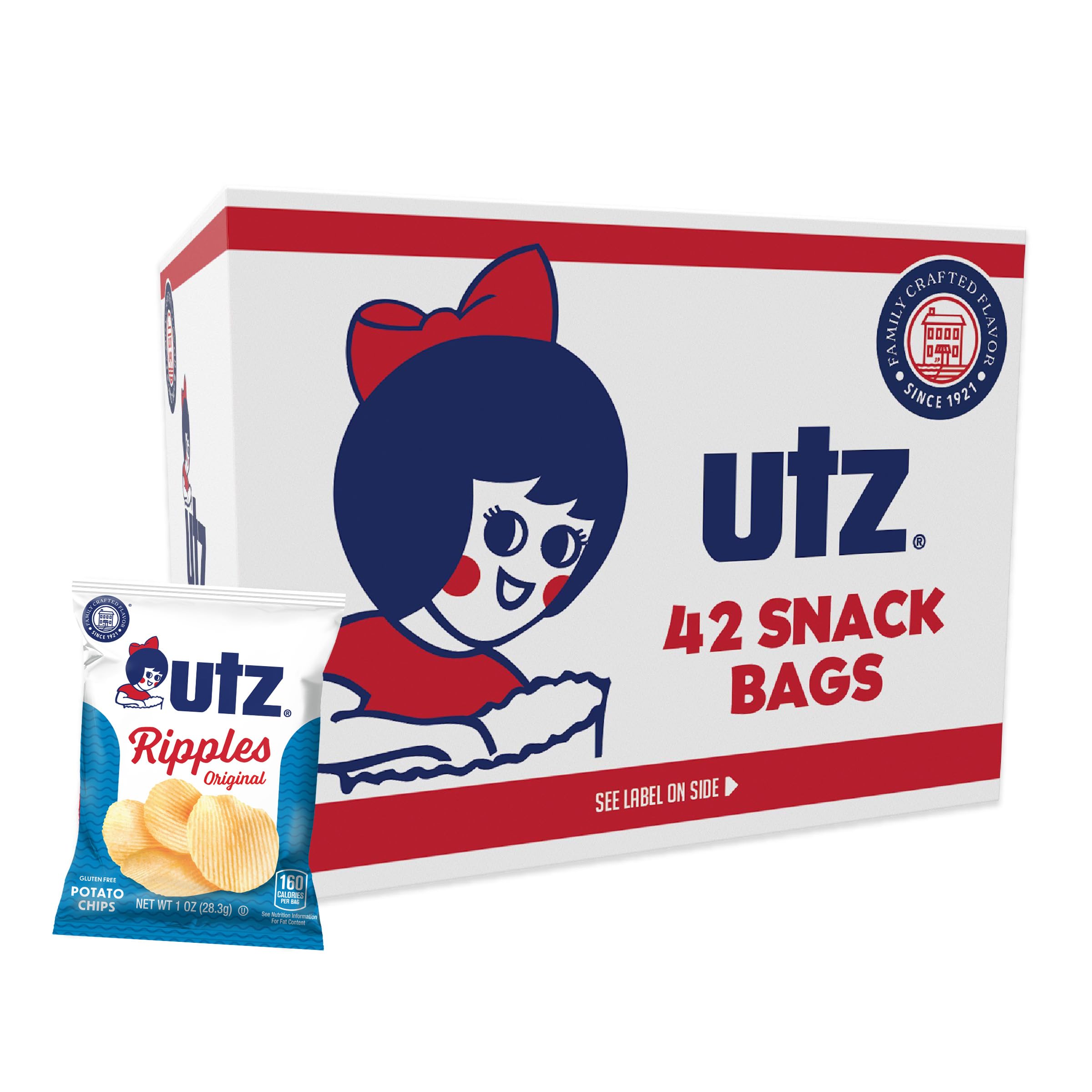 Utz Ripples Original Crispy Potato Chips - 42 Count (Pack of 1) | Gluten Free, Crunchy Snacks for On-the-Go | Perfect for Lunchboxes, Office Snacks & Road Trips