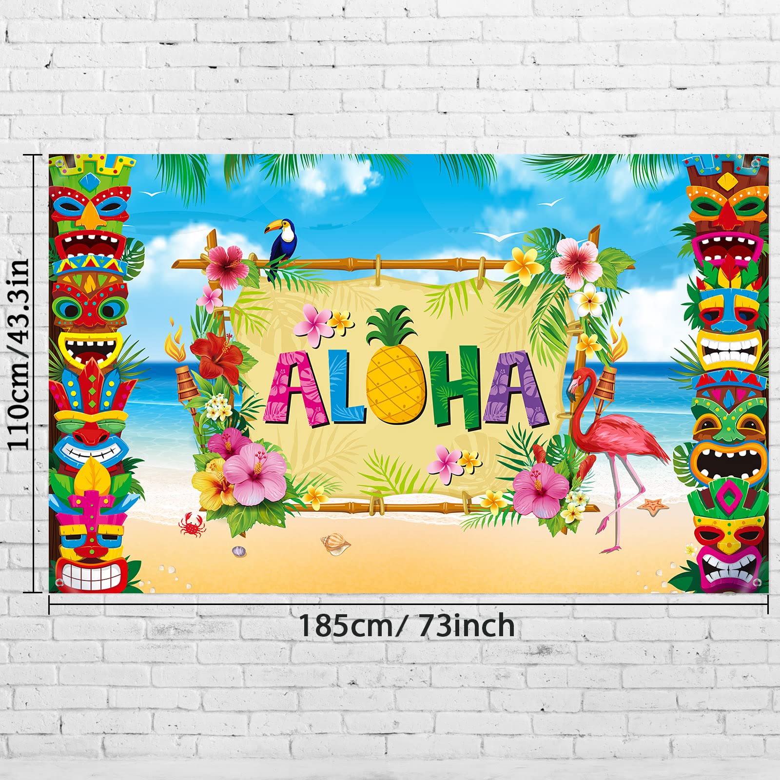 Hawaiian Party Decorations - 43.3 x 72.8 Inch Tiki Backdrop for Beach Luau, Aloha Banner & Photo Props - Perfect for Tropical Themed Parties, Baby Showers & Summer Events