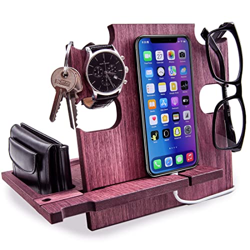 Premium Rosewood Wooden Docking Station & Smartphone Stand - Elegant Desk Organizer & Nightstand Holder for iPhone, Android Phones | Perfect for Office, Home & Bedroom Use