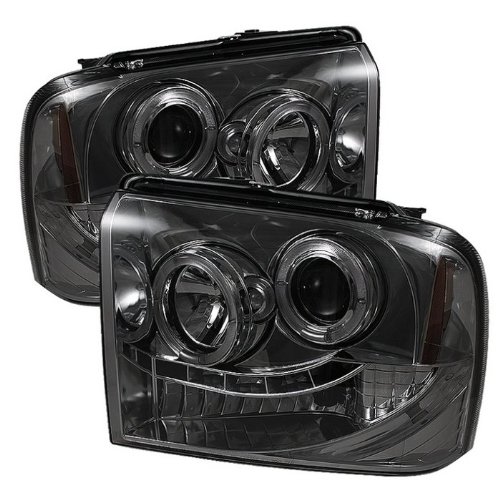 Premium Aftermarket LED Halo Headlights for Ford F250 F350 F450 (2005-2007) - Chrome/Smoked Lens - Durable Replacement Headlights for Enhanced Night Visibility & Off-Road Driving