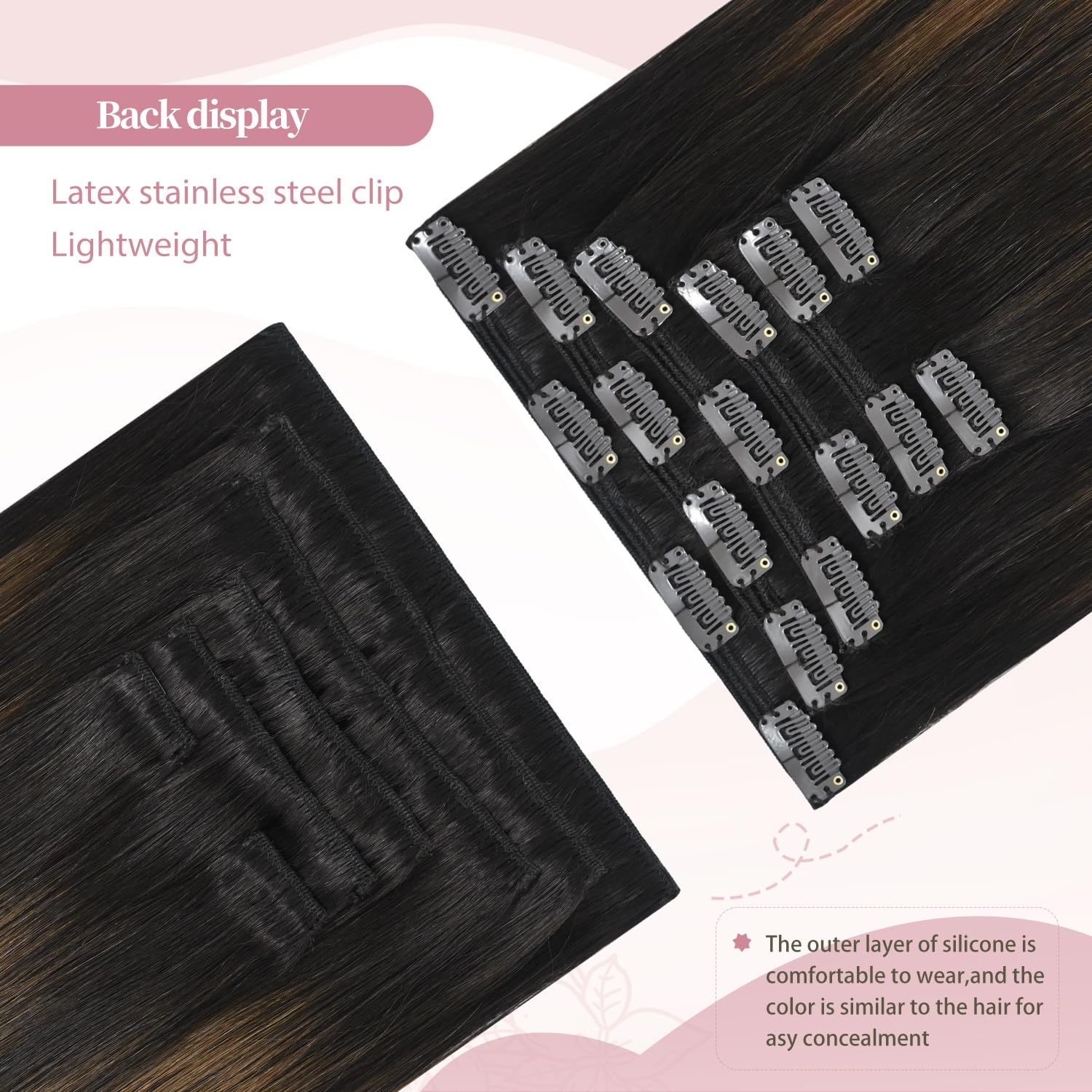 HUAYI Clip in Human Hair Extensions - Ombre Dark Brown to Chestnut Brown 120g 14inch 7pcs Remy Hair | Thick Balayage Hair Extensions for Full Head Coverage (#2/6/2) | Perfect for Parties, Weddings & Daily Styling
