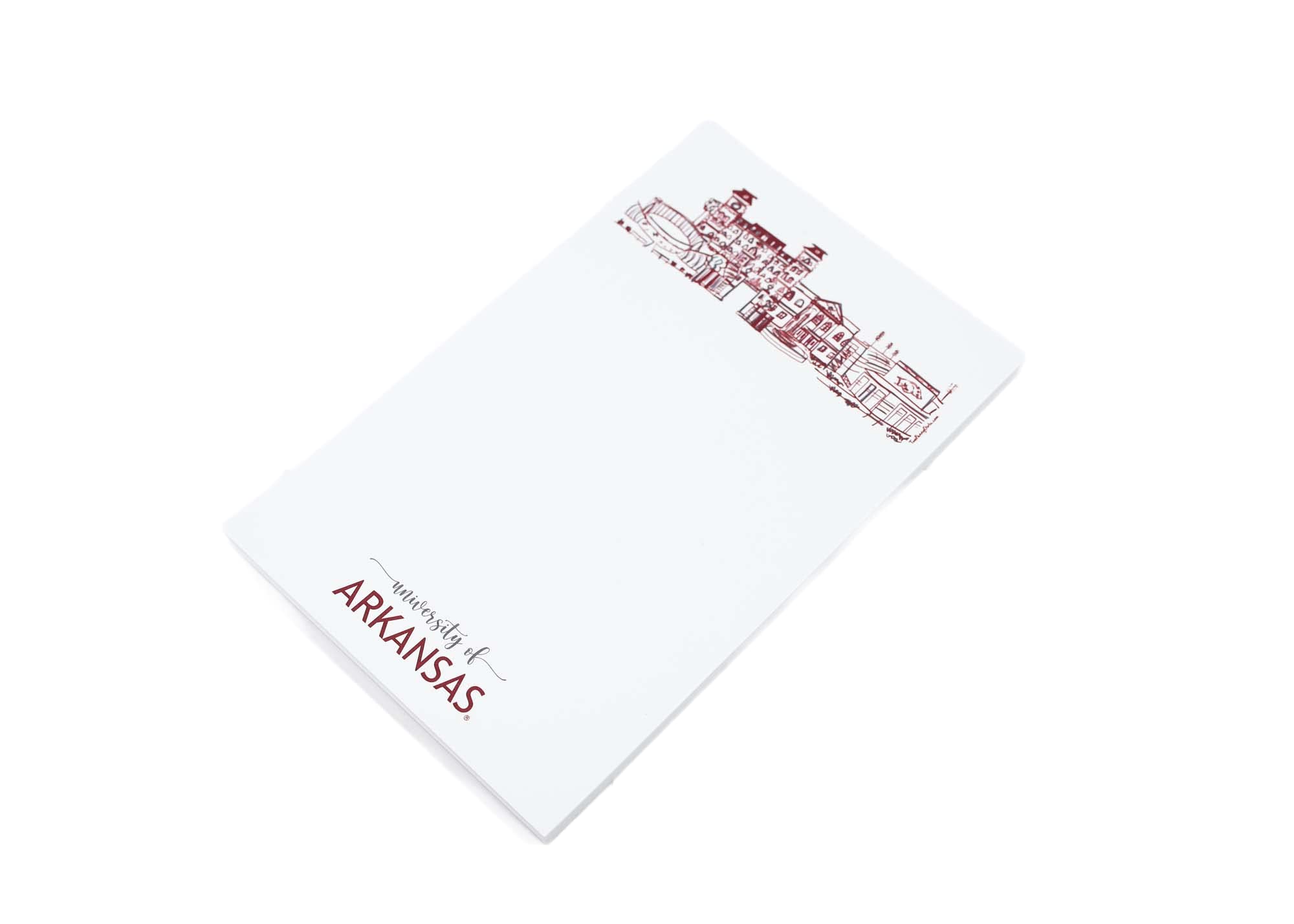 University of Arkansas Campus Skyline Notepad 5.5” x 8.5” - 50 Sheet Writing Pad - Fayetteville College Stationery for Notes, Journaling & Office Use