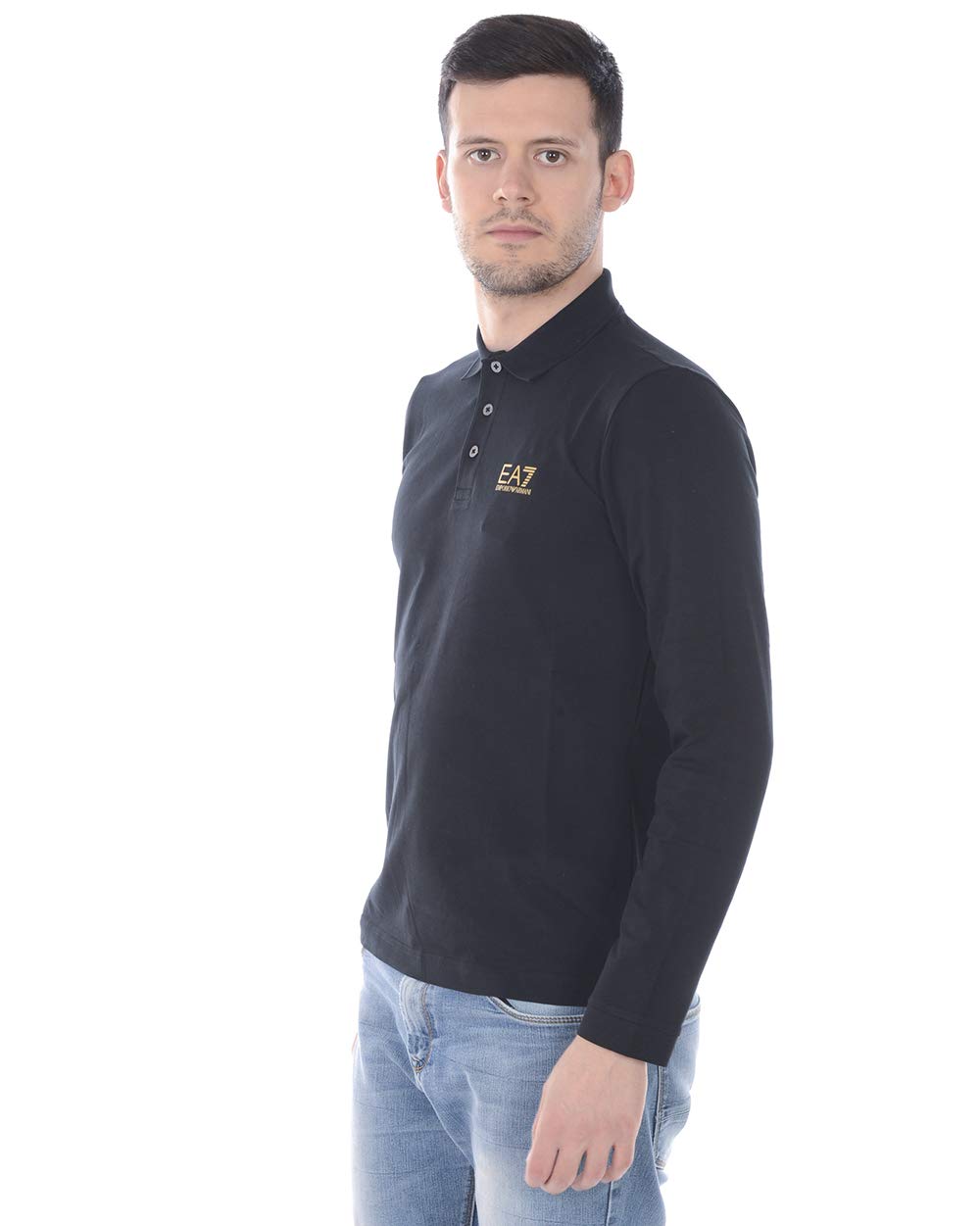Emporio Armani EA7 Core ID M Long Sleeve Polo Shirt for Men - Black, Size S - Athletic Fit, Moisture Wicking, Breathable Fabric - Perfect for Gym, Running & Casual Wear