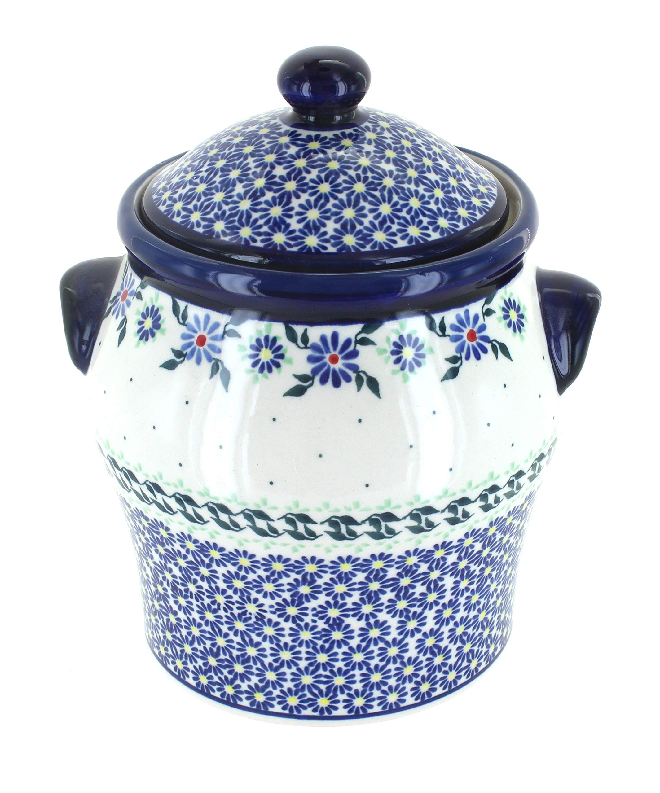 Handmade Blue Rose Polish Pottery Canister - Large Ceramic Storage Jar for Kitchen, Pantry & Home Decor | Perfect for Flour, Sugar, Coffee & Dry Goods Storage