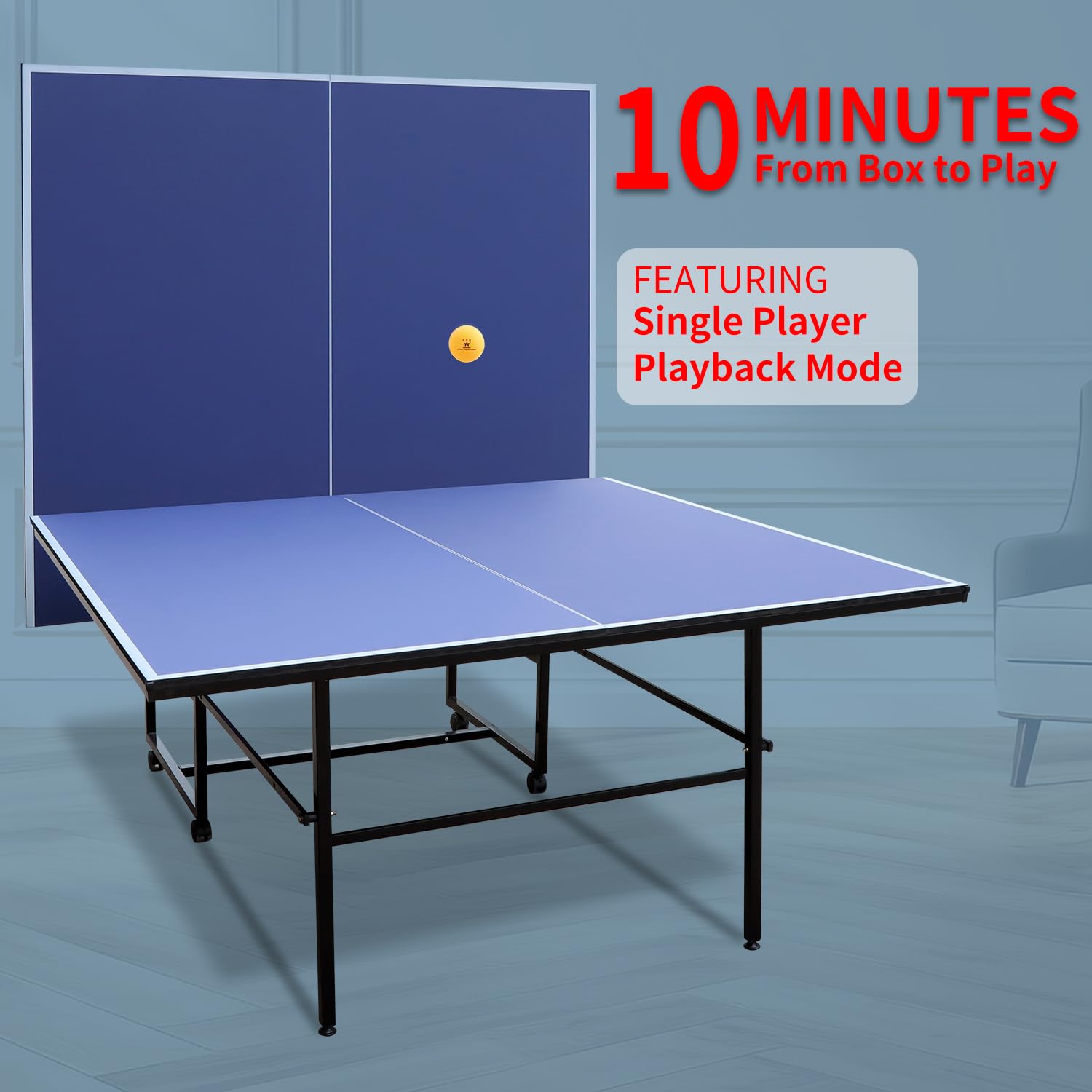 Premium MDF Indoor Ping Pong Table with Quick-Clamp Net & Straight Legs - Includes 2 Paddles & 3 Balls for Home, Office, or Game Room Entertainment