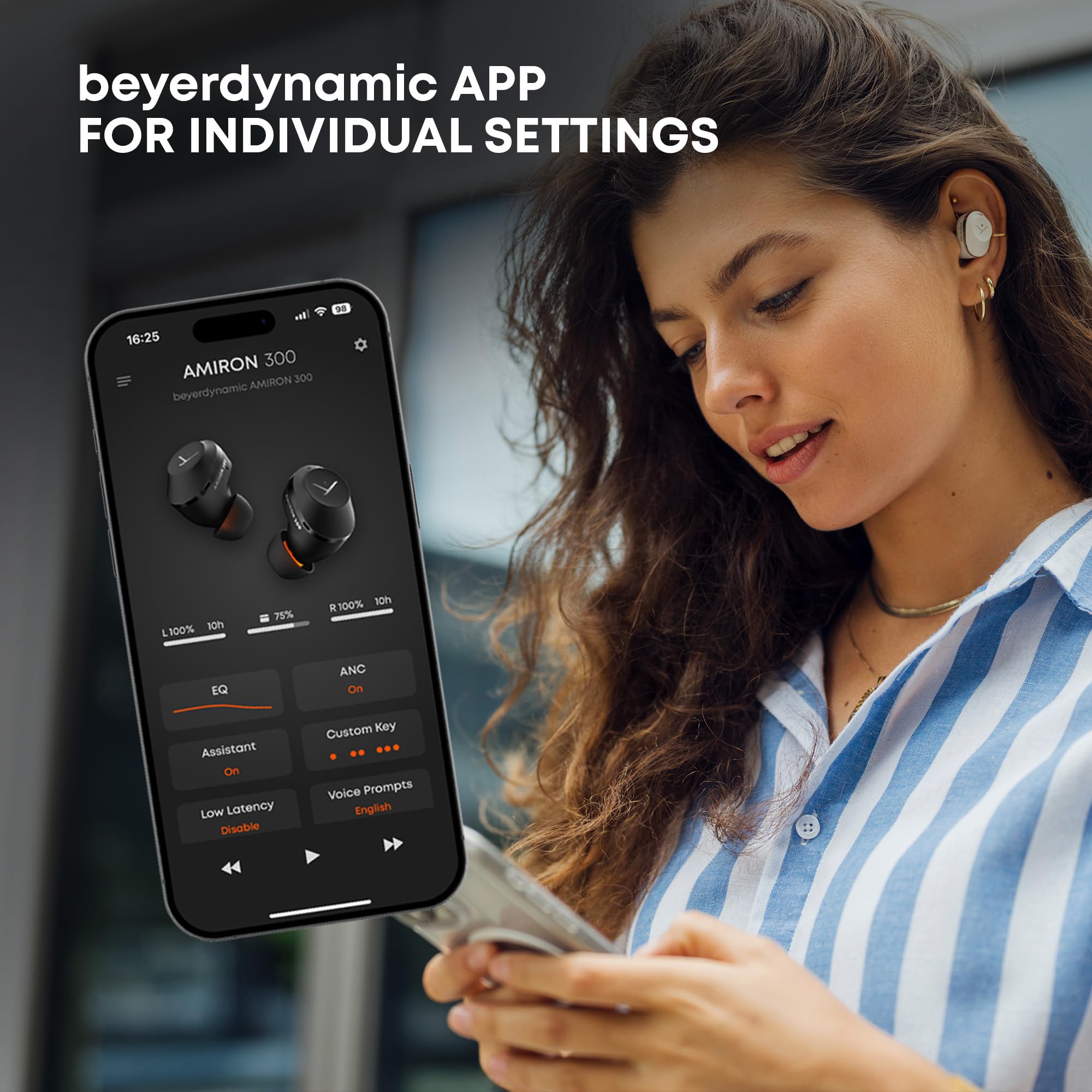 Beyerdynamic Amiron 300 True Wireless Earbuds with Active Noise Cancellation, Bluetooth 5.3 Multipoint Connectivity, 10-Hour Battery Life, Black - Perfect for Travel, Workouts, and Commuting