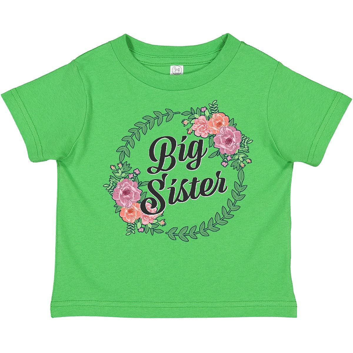 Inktastic Big Sister with Flower Circle Toddler T-Shirt - Cute Toddler Girl Outfit for Sibling Love & Family Photos