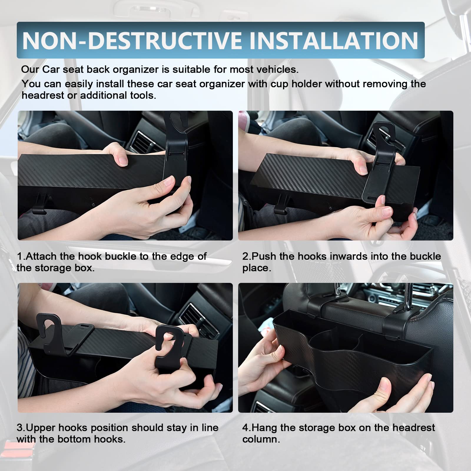 Car Headrest Backseat Organizer with Cup Holders - Multi-Pocket Seat Back Organizer for Kids & Travel Accessories - Perfect for Eating, Snacks & Drinks on Road Trips
