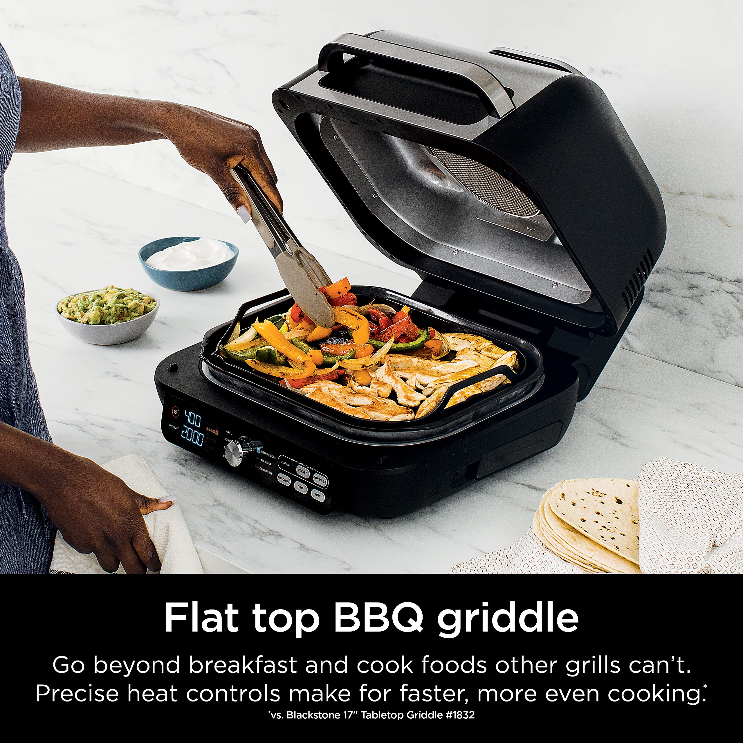 Ninja IG651 Foodi Smart XL Pro 7-in-1 Indoor Grill & Griddle Combo - Air Fryer, Dehydrator, Smart Thermometer, Pro Power Grate - Perfect for Indoor Grilling, Healthy Cooking & Meal Prep - Black