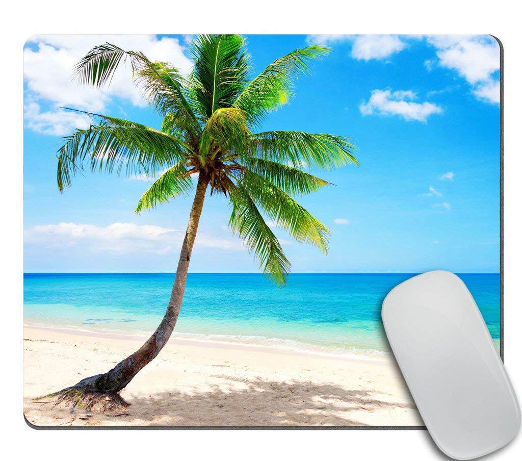 Ocean Beach Mouse Pad with Palm Tree Design - Non-Slip Rubber Gaming Mouse Mat for Computer & Laptop (9.5x7.9 Inch/240x200mm) - Perfect for Office, Home & Gaming Setup