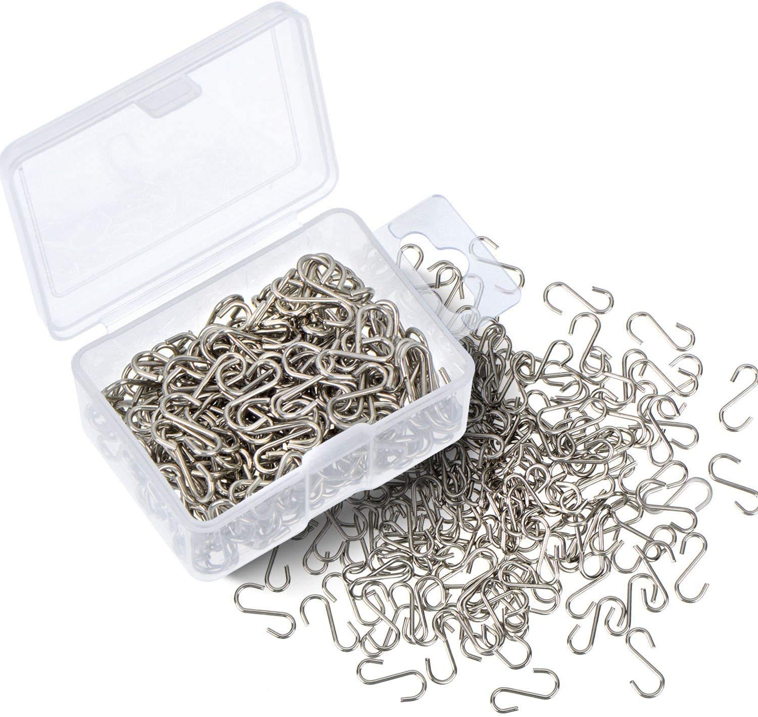 100-Piece 0.55-Inch Small S Hooks - Mini S-Shaped Hanging Hooks for Jewelry, Keys, Tags & DIY Crafts - Durable Metal S Connectors with Storage Box - Perfect for Home Organization, Workshop & Retail Displays