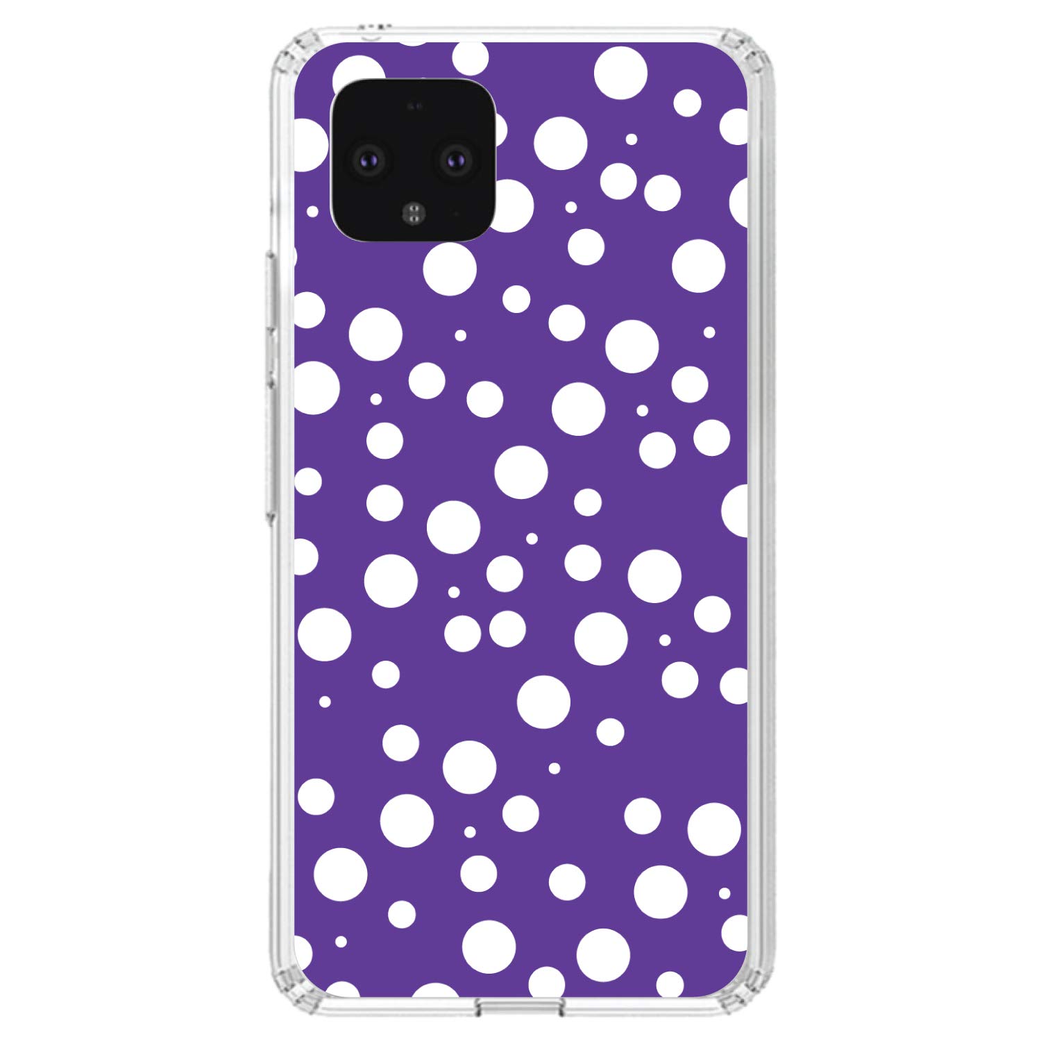 Google Pixel 4 XL Case (6.3 Inch) - Shockproof Hybrid Clear Phone Cover with TPU Bumper & Acrylic Back | Includes Tempered Glass Screen Protector | Purple White Polka Dot Pattern - Perfect for Work, Travel & Everyday Protection