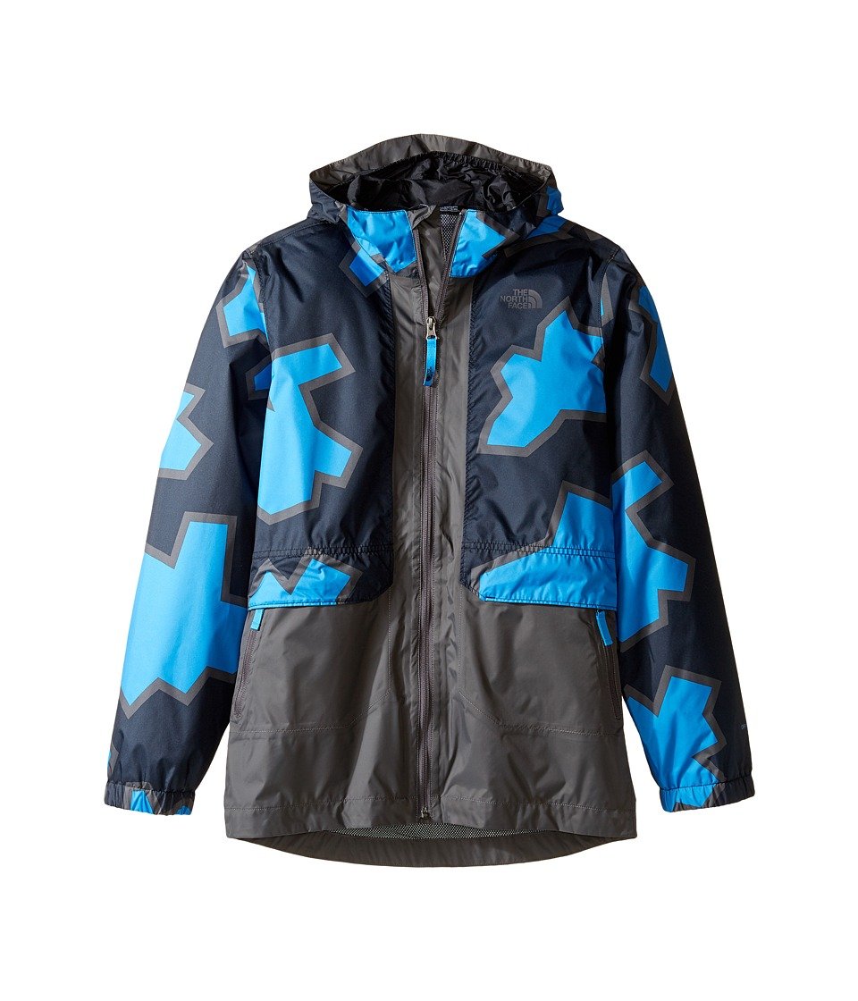 The North Face Kids Quinn Waterproof Rain Jacket for Boys - Lightweight, Windproof, Breathable Outdoor Coat in Clear Lake Blue with Oversized Geo Print - Perfect for Hiking, Camping & School