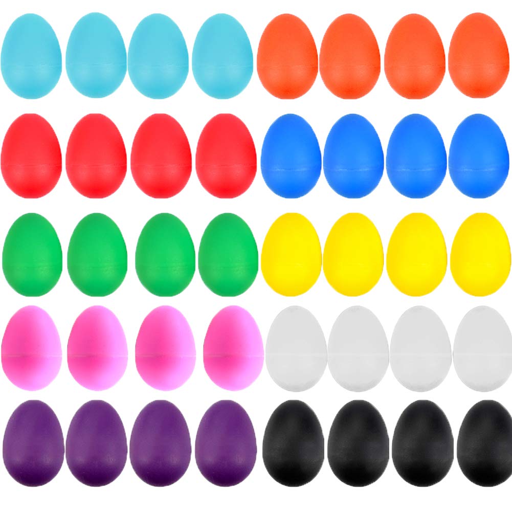 40-Piece Colorful Plastic Egg Shakers - Easter Maracas Musical Toys for Kids & Toddlers (10 Vibrant Colors) - Perfect for DIY Painting, Classroom Activities, Birthday Gifts & Early Childhood Music Education