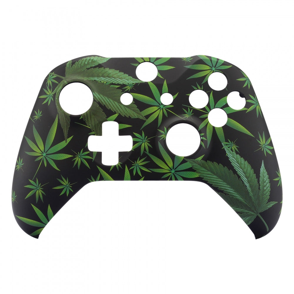 ExtremeRate Soft Touch Green Weeds Grip Front Housing Shell & Faceplate Cover Replacement Kit for Xbox One S/X Controller - Enhanced Comfort for Gaming & Long Play Sessions