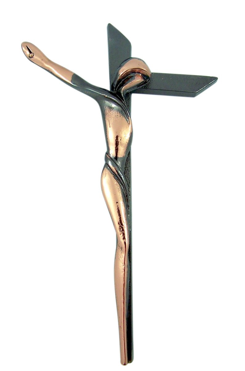 Two Tone Pewter & Copper Serpentine Cross Crucifix - 9 Inch Religious Pendant for Necklace, Home Decor & Spiritual Gifts - Perfect for Church, Prayer & Meditation