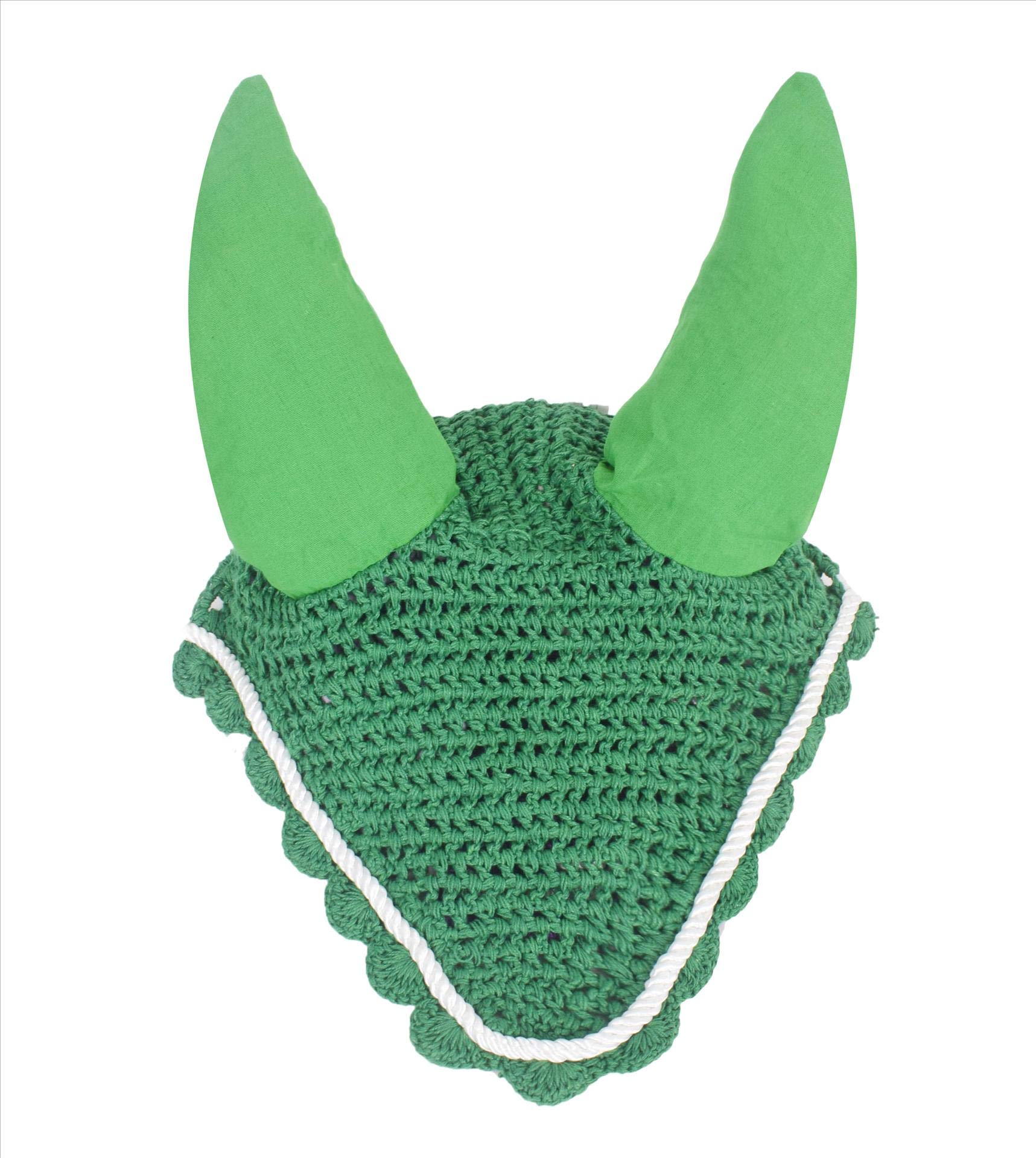 Premium Horse Fly Veil Ear Net Bonnet Fly Mask - Green Full Size for Equestrian Riding & Outdoor Protection