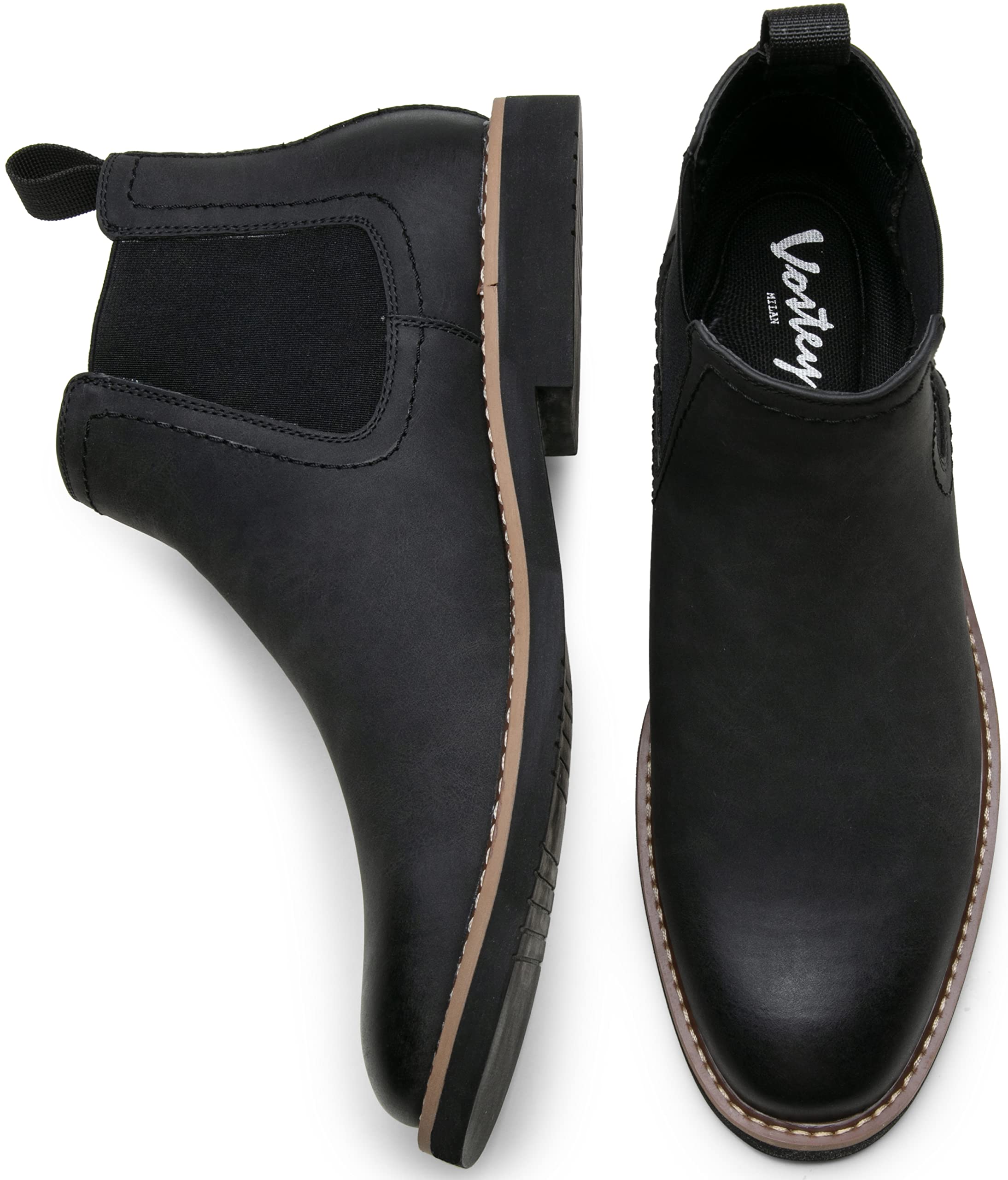 Vostey Men's Chelsea Boots - Classic Slip-On Ankle Dress Boots for Casual Wear | Black Leather Shoes for Business, Office & Night Out