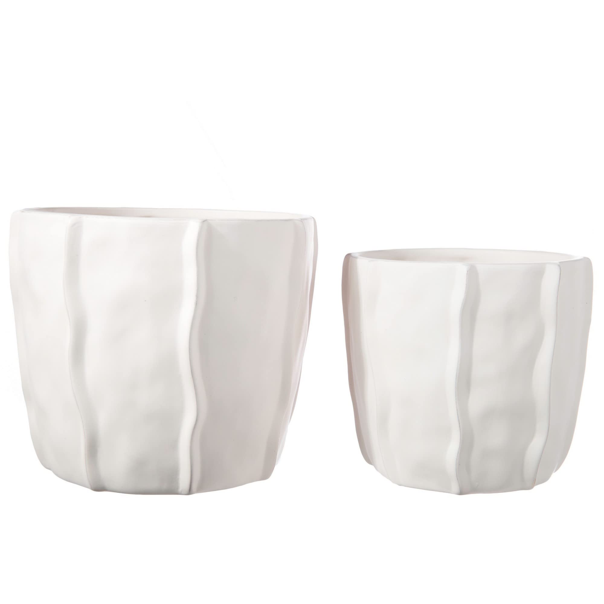 Benjara White Ceramic Planter Set of 2 with Elegant Wave Design - Perfect for Indoor Plants, Home Decor & Office Desk Decorations