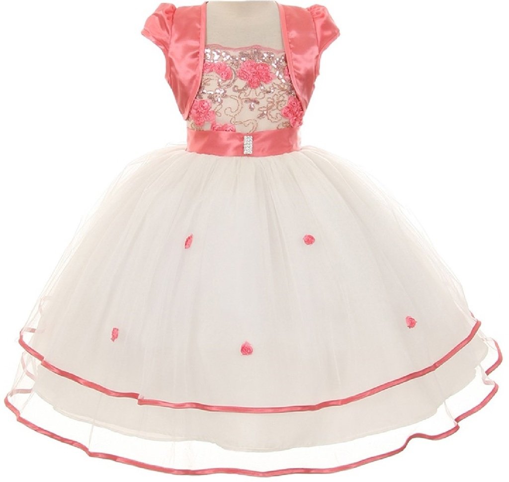 Little Girls Beaded Floral Embroidery Dresses - Special Flower Design Summer Party & Special Occasion Outfits for Toddlers