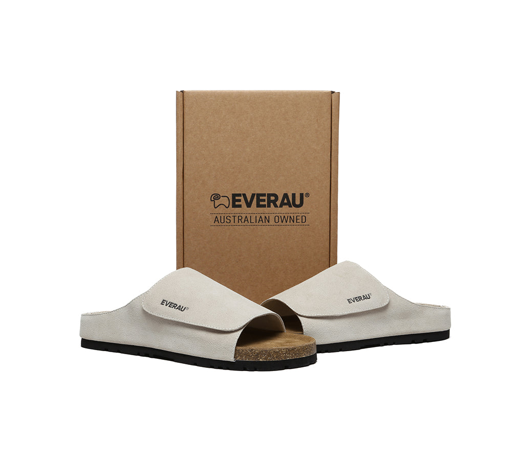 EVERAU® Men's Adjustable Embossed Slip-On Summer Slides - Large Size Comfortable Sandals for Beach, Pool & Casual Wear