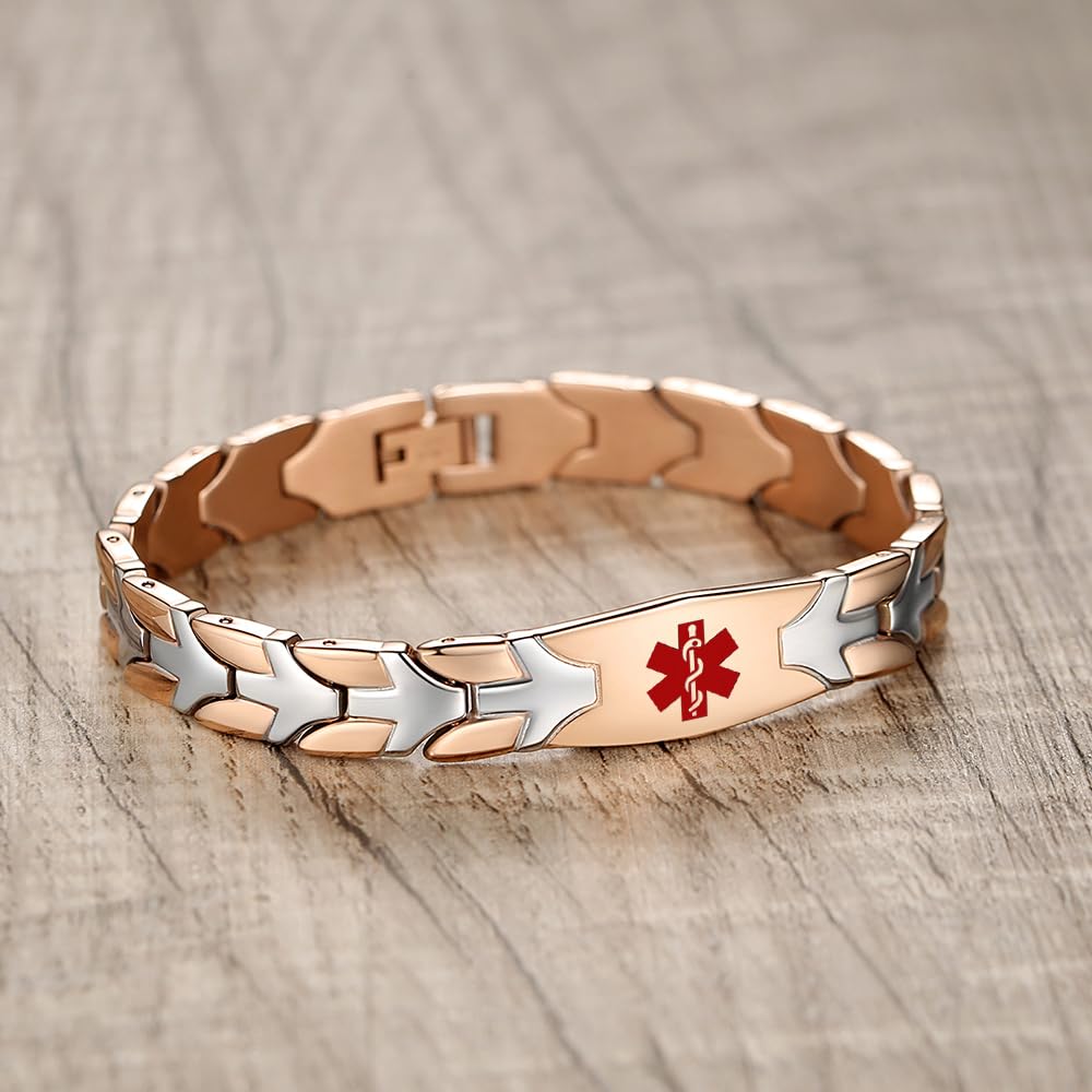 LinnaLove Medical Alert Bracelets for Men & Women - 8.5 Inch Stainless Steel Flying Fish Design with Free Engraving | Emergency ID Bracelet for Allergies, Diabetes & Medical Conditions | Perfect for Daily Wear & Outdoor Activities