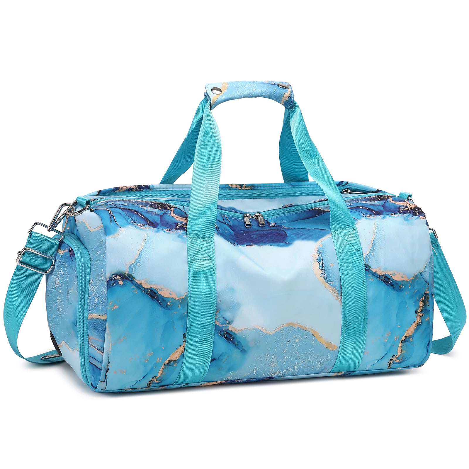 **Duffle Bag for Teens - Water-Resistant Sports Gym Bag with Shoe & Wet Clothes Compartments - Perfect for Dance, Swimming, Sleepover, Travel & Overnight Weekender - Gilded Cyan**    *(Use Case: Ideal for school sports, gym workouts, dance classes, swimming sessions, sleepovers, and weekend getaways.)*