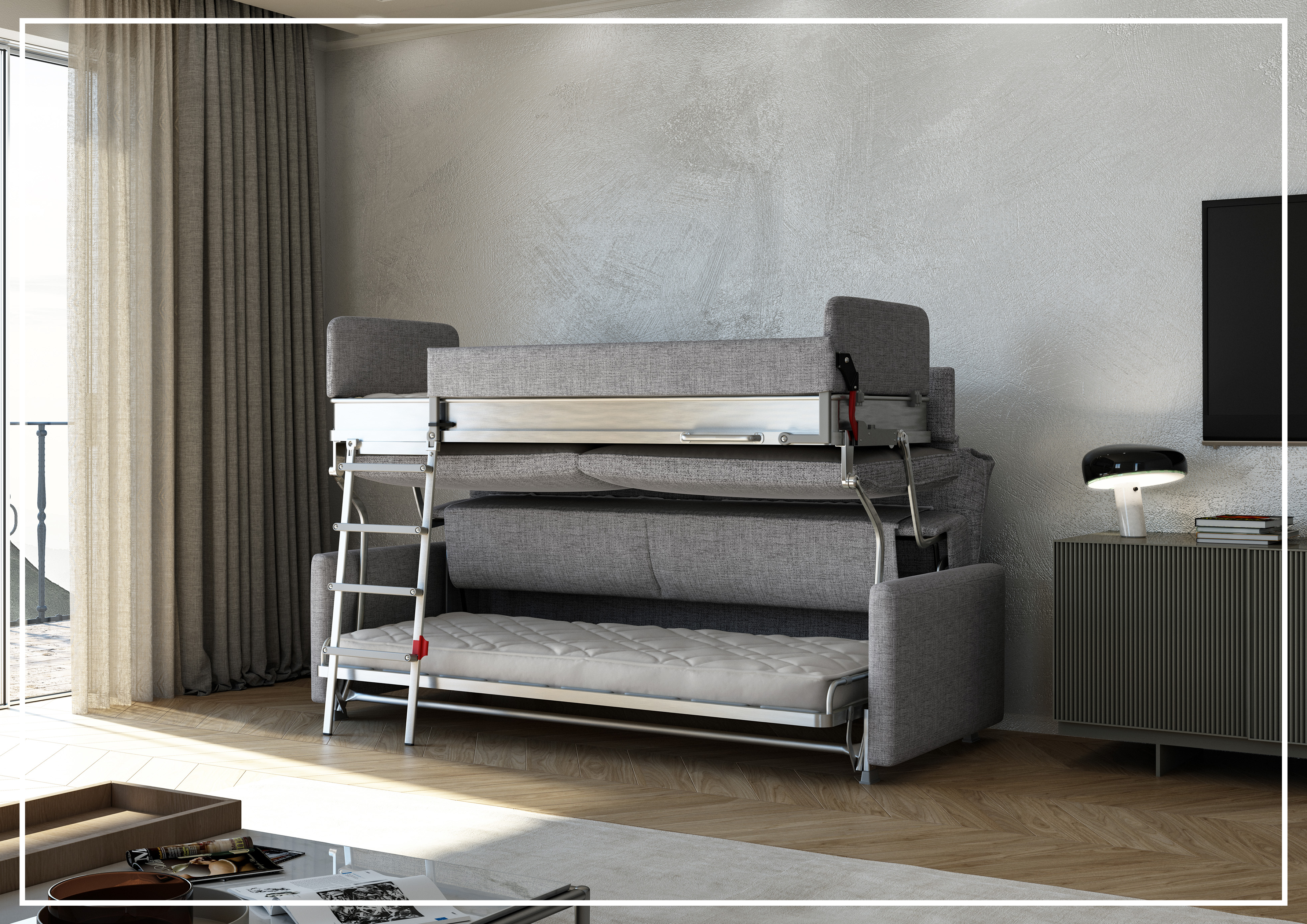 Luonto Fabric Bunk Bed Sleeper Sofa - Convertible Space-Saving Furniture for Small Apartments, Guest Rooms & Dorm Living