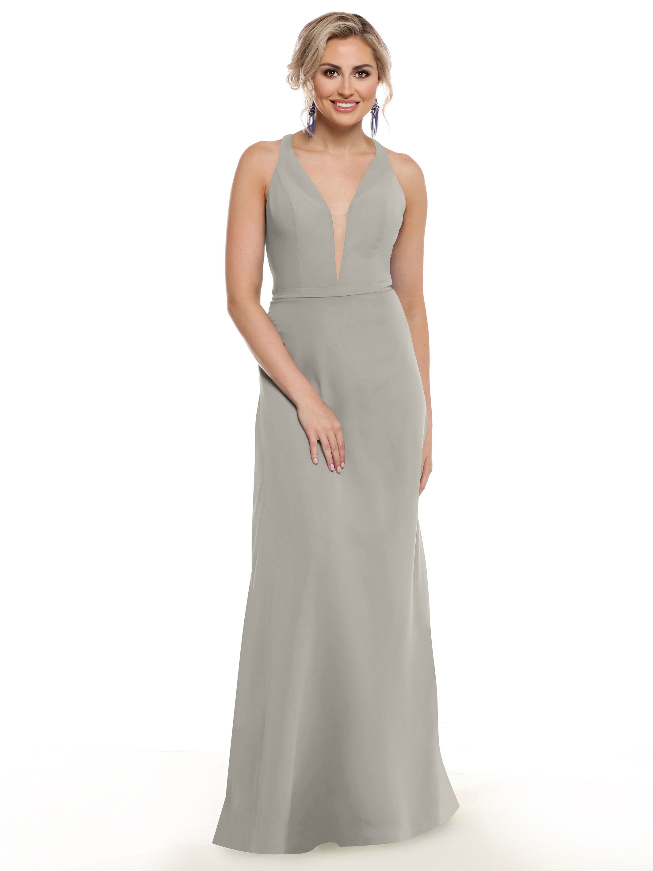 Elegant 80150 Chiffon A-Line Bridesmaid Dress with Plunging V-Neck & Intricate Back Detail - Perfect for Weddings, Formal Events & Special Occasions