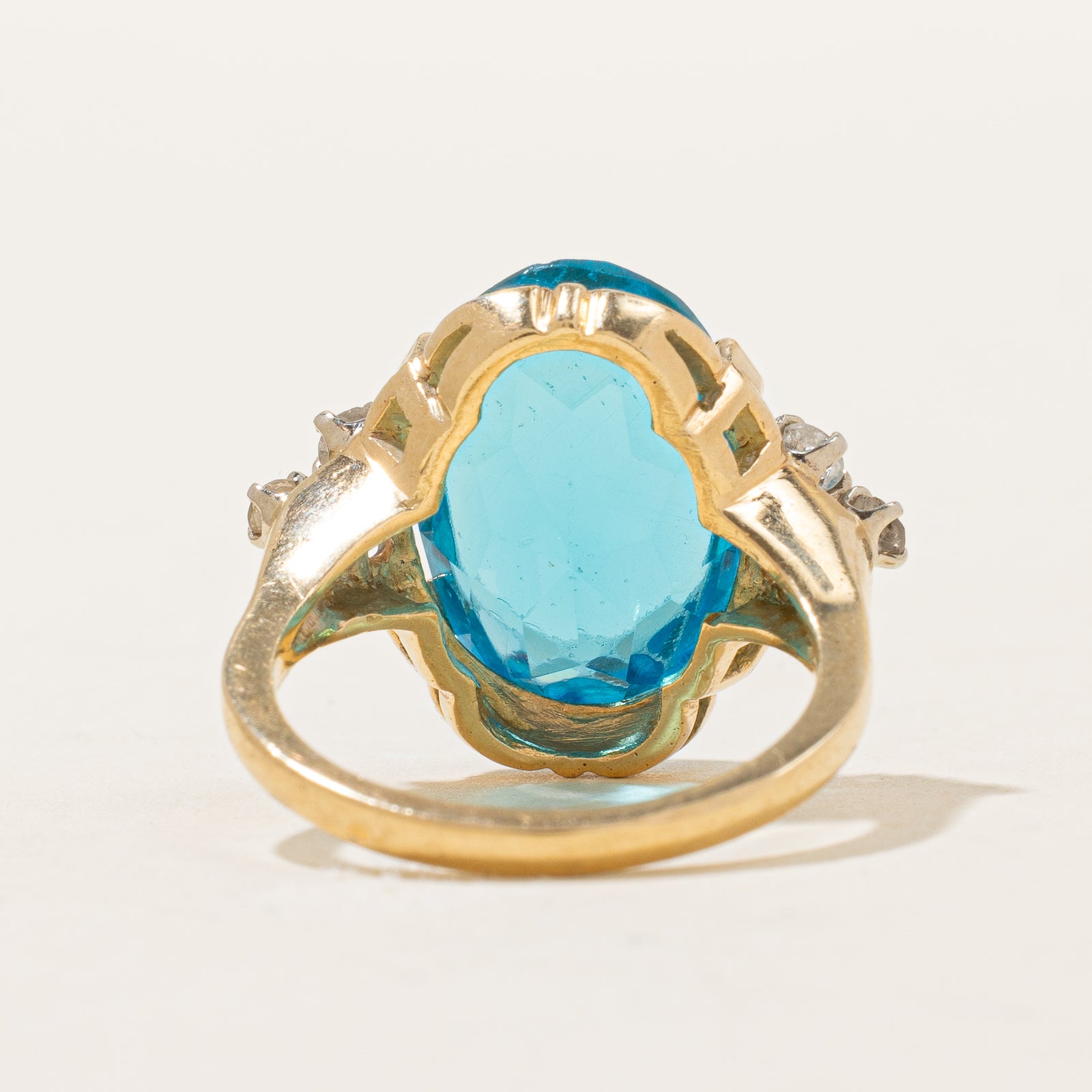 Blue Glass Paste & Diamond Cocktail Ring - 14.00ct Center Stone with 0.30ctw Diamonds | Size 6.25 | Elegant Evening Wear & Special Occasion Jewelry