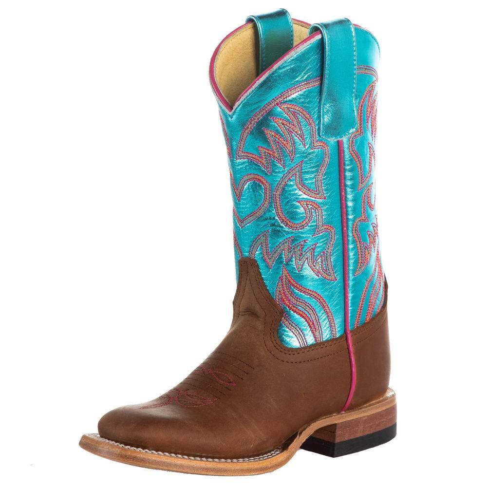 Macie Bean Kids Crazy Horse Metallic Turquoise Top Boots - Stylish Western Boots for Girls, Perfect for Cowgirl Costumes, Rodeo Events & Everyday Play