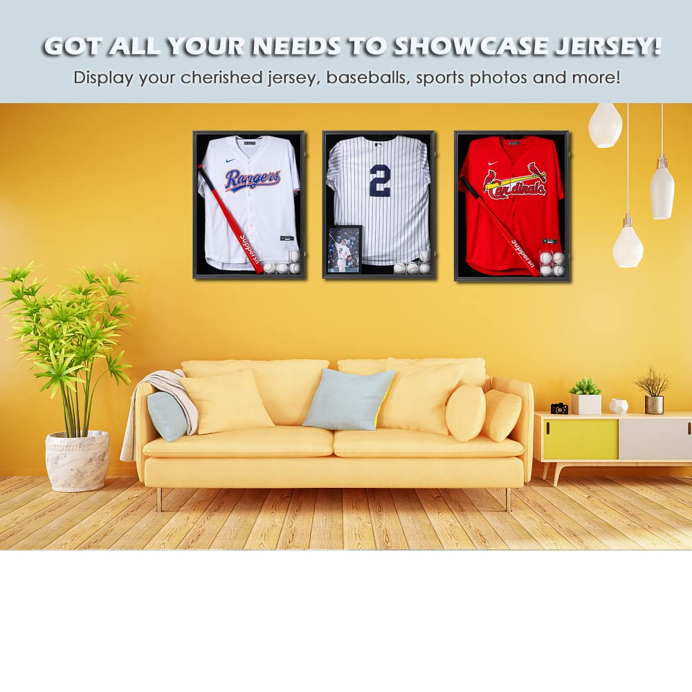 Large Jersey Display Frame Case with UV Protection - Lockable Shadow Box, Acrylic Hanger & Wall Mount for Baseball, Basketball, Football, Soccer, Hockey Jerseys - Perfect for Sports Memorabilia, Fan Cave Decor, and Man Cave Wall Display