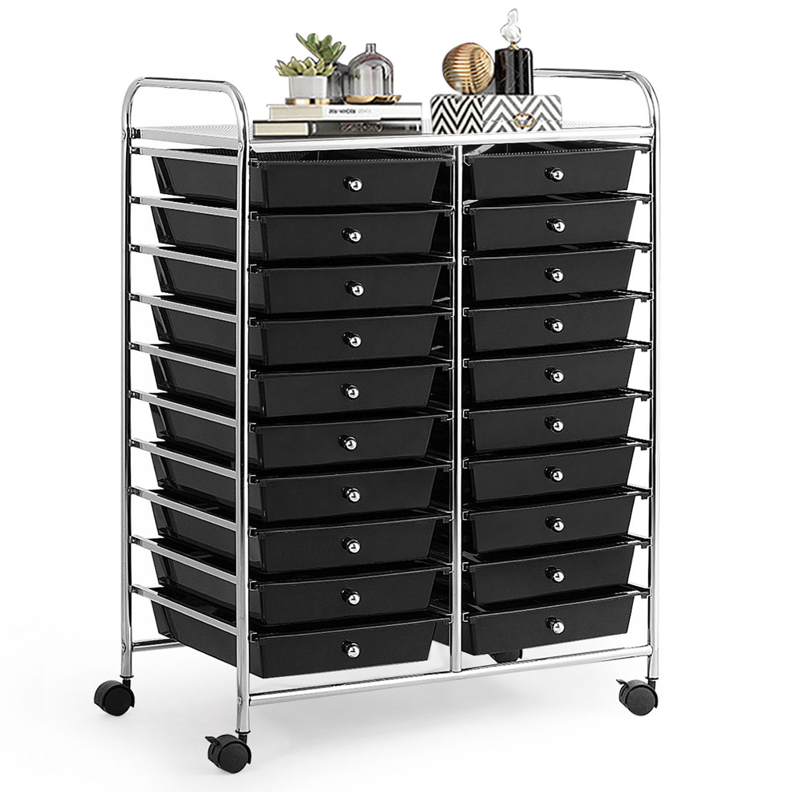 20-Drawer Rolling Storage Cart with Wheels - Multipurpose Organizer for Makeup, Tools, Paper & Crafts - Perfect for Office, Home, Classroom & School Use - Black (Great for Teachers, Artists & DIY Enthusiasts)