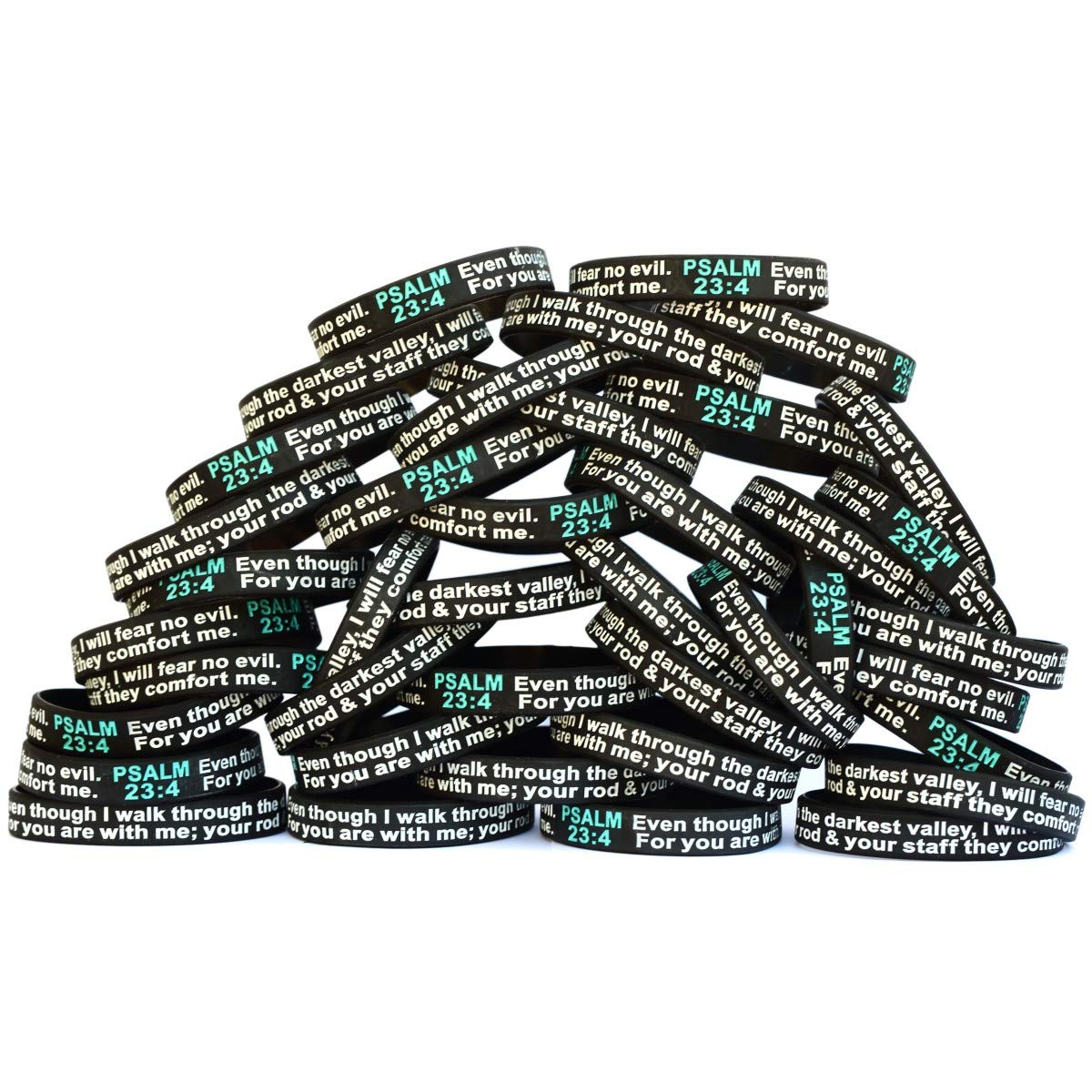 50 Pack Inspirational Psalm 23:4 Bible Verse Wristbands - Religious Silicone Bracelets for Women Men, Church Groups, Bible Study & Faith-Based Events