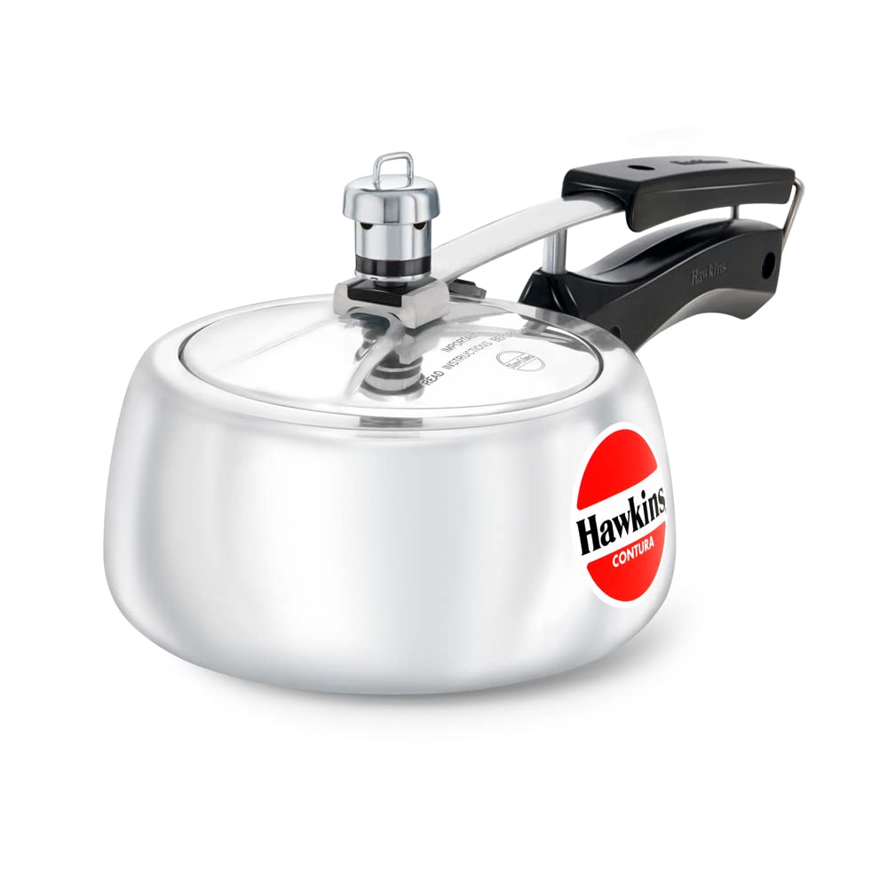 Hawkins HC15 Contura 1.5-Liter Aluminum Pressure Cooker | Small Silver Stovetop Cooker for Fast & Healthy Meals | Perfect for Rice, Stews & Indian Cooking