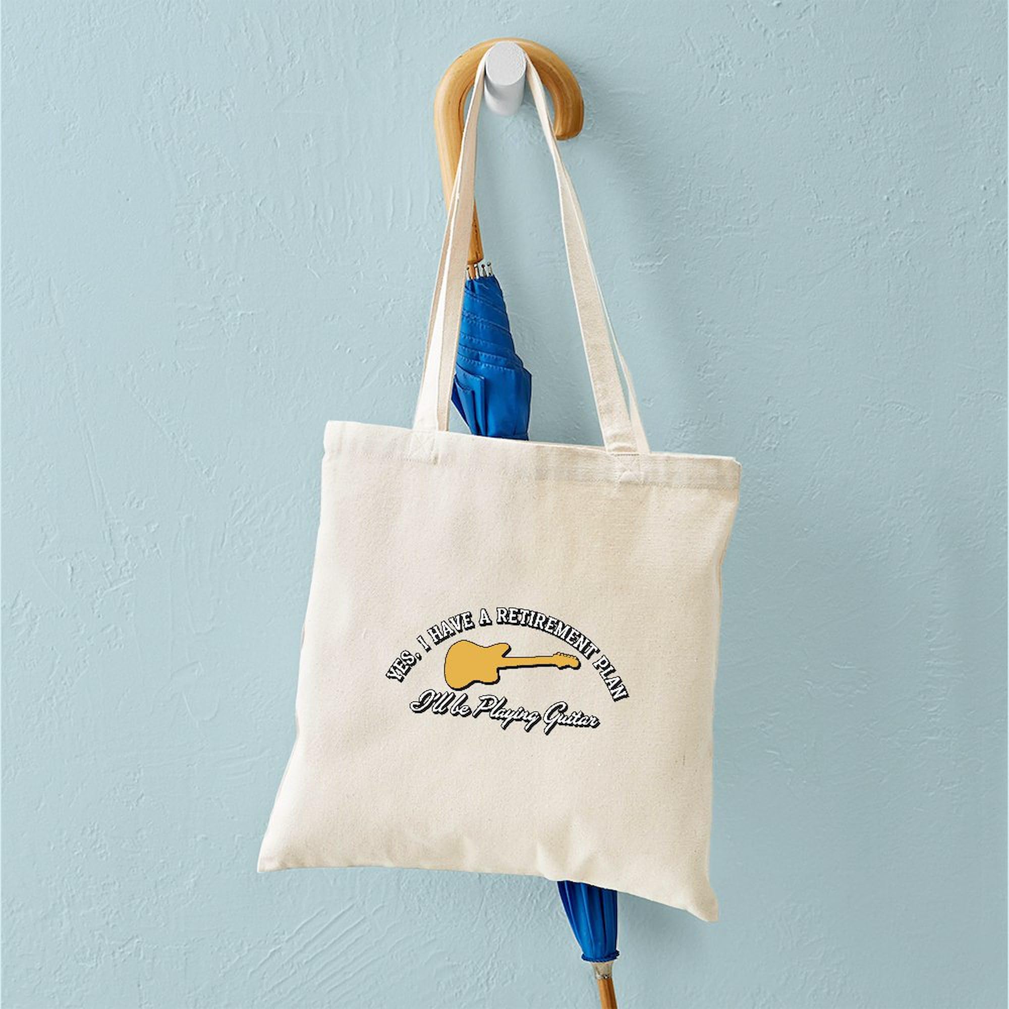 Playing Guitar Is My Retirement Plan Tote Bag - Natural Canvas Reusable Shopping Bag for Music Lovers, Groceries & Beach Trips