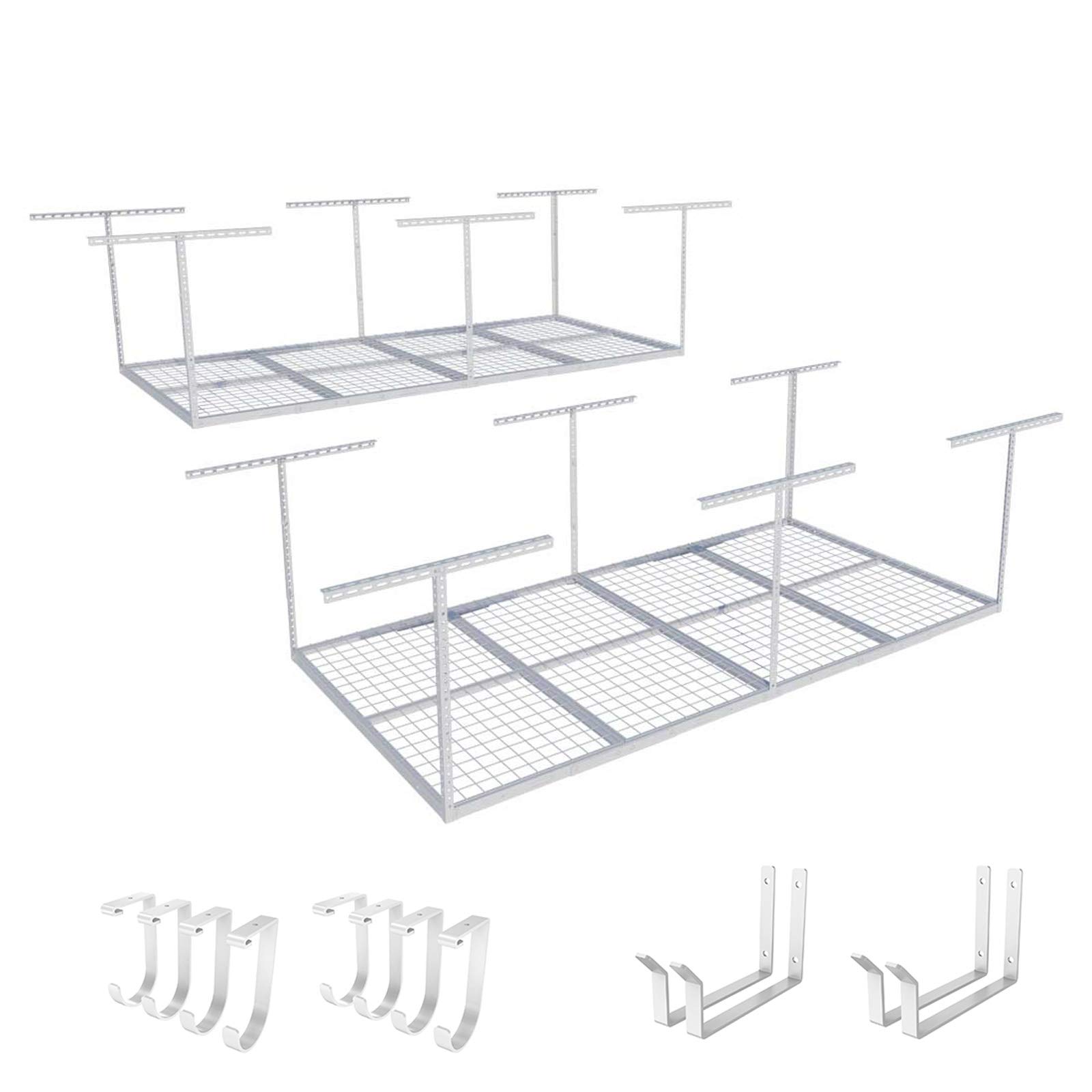 FLEXIMOUNTS 2-Piece Adjustable Overhead Garage Storage Rack Set with Hooks - 96