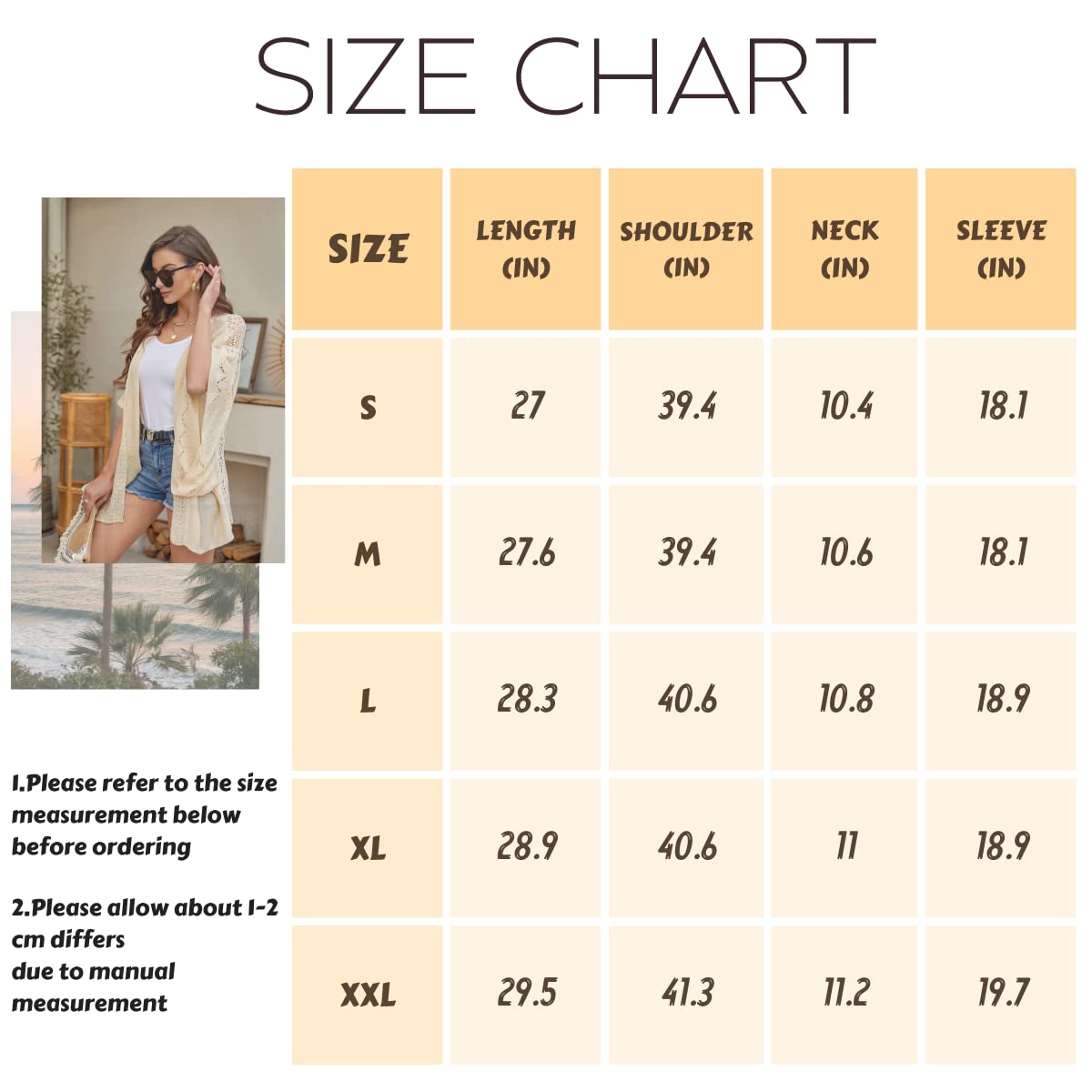 Ermonn Women's Crochet Cardigan Sweater - Open Front Kimono Batwing Sleeve Lightweight Casual Outerwear | Perfect for Spring, Summer, Beach Cover-ups & Boho Fashion