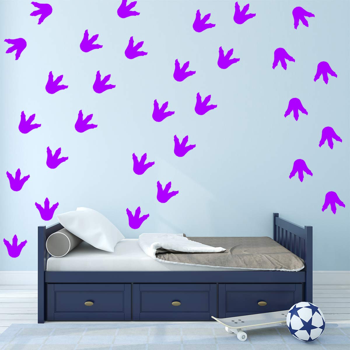 Dinosaur Footprints Floor & Wall Decals - 30-Piece Peel and Stick Sticker Set for Kids Room Decor (Purple) - Perfect for Nursery, Playroom & Classroom Decorations