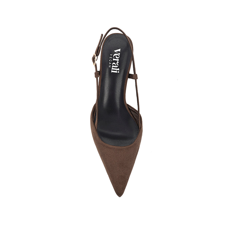 Lucas Slingback Kitten Heels - Chocolate Brown Micro Suede Women's Shoes for Work, Office & Special Occasions