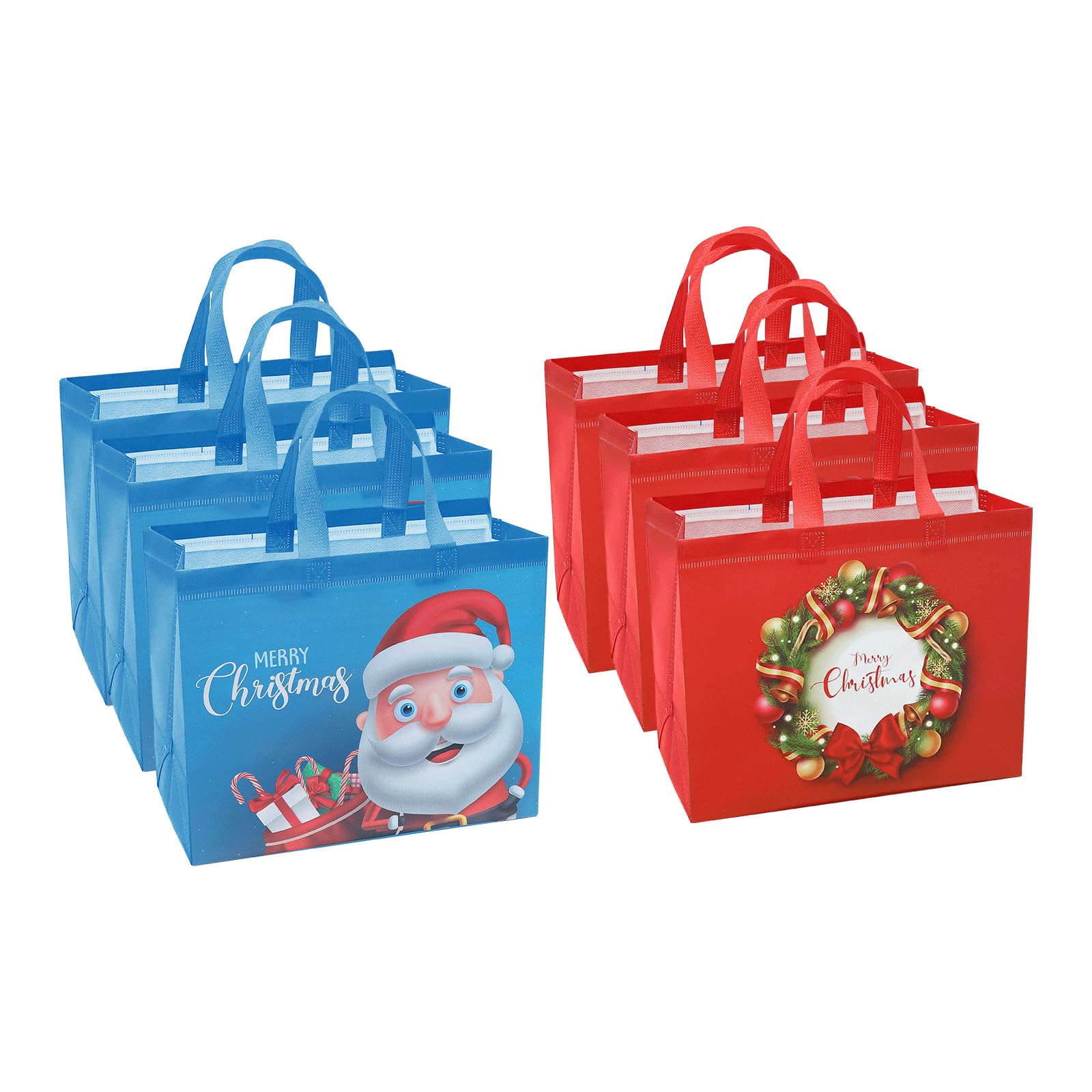 6 Pack Large Christmas Gift Bags with Handles - 11.8 x 9.8 x 5.9 Inch Reusable Holiday Tote Bags for Xmas Presents, Party Favors & Gift Wrapping | Bulk Christmas Gift Bags for Holiday Shopping, Office Gifts & Festive Celebrations