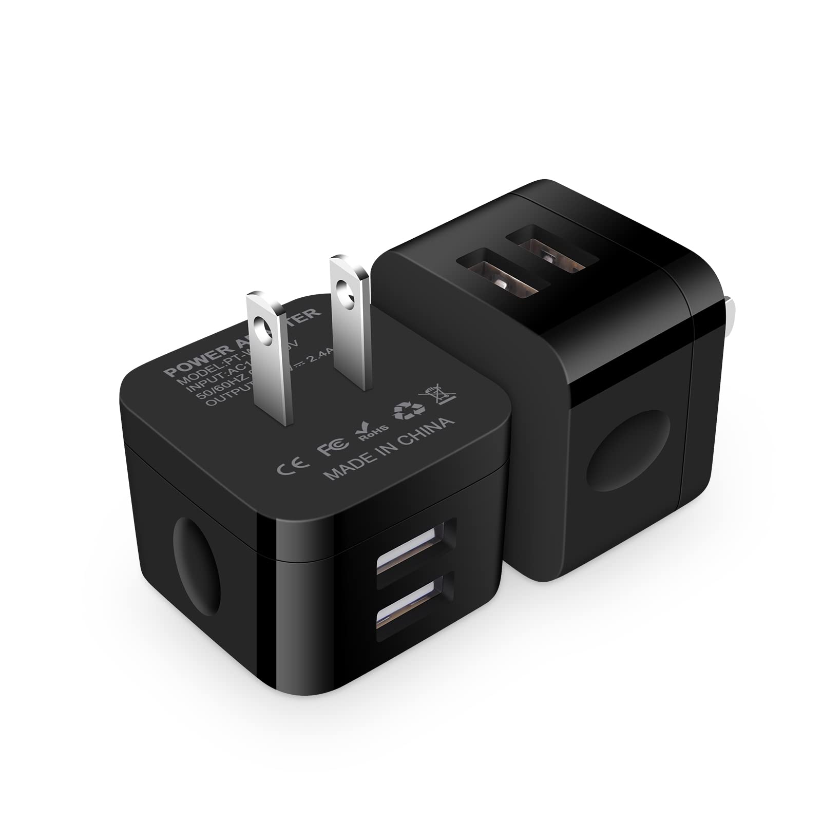 2-Pack Fast USB Wall Charger Block - Dual Port Flat Right Angle Plug Adapter for iPhone 14/13/12/11 Pro Max, iPad Pro/Air/Mini, Samsung Galaxy & Google Pixel - Compact Travel Charging Cube for Home, Office & Car Use