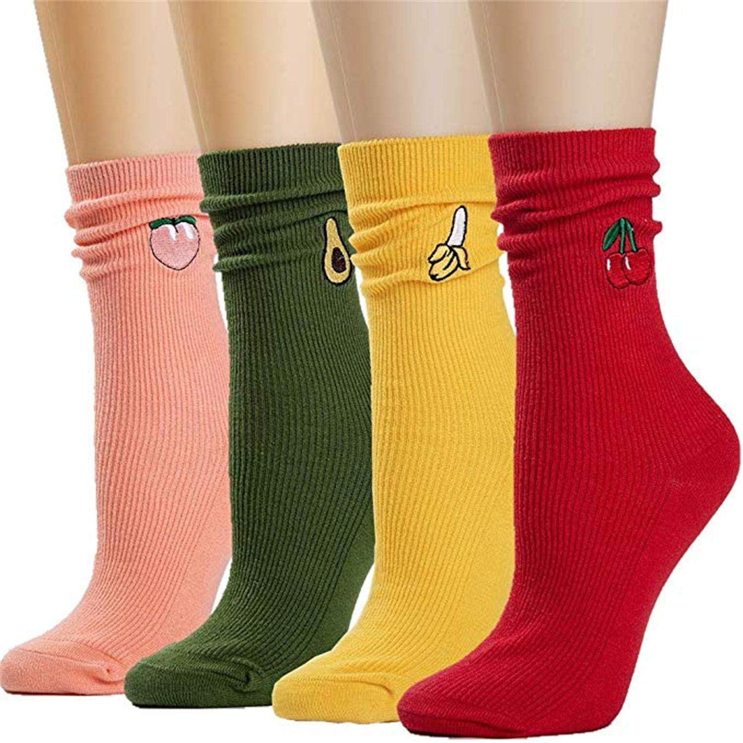 Women's Fruit Print Crew Socks - Funny Cute Long Cotton Socks for Women - Perfect for Casual Wear, Gifts & Everyday Comfort