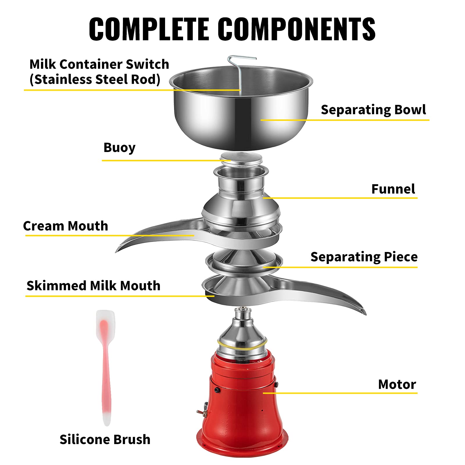 VEVOR Electric Milk Cream Centrifugal Separator - 25 Gal/H & 100L/H Stainless Steel Goat & Cow Milk Separator for Skim Milk - Perfect for Dairy Farms, Homesteads & Small Dairy Businesses