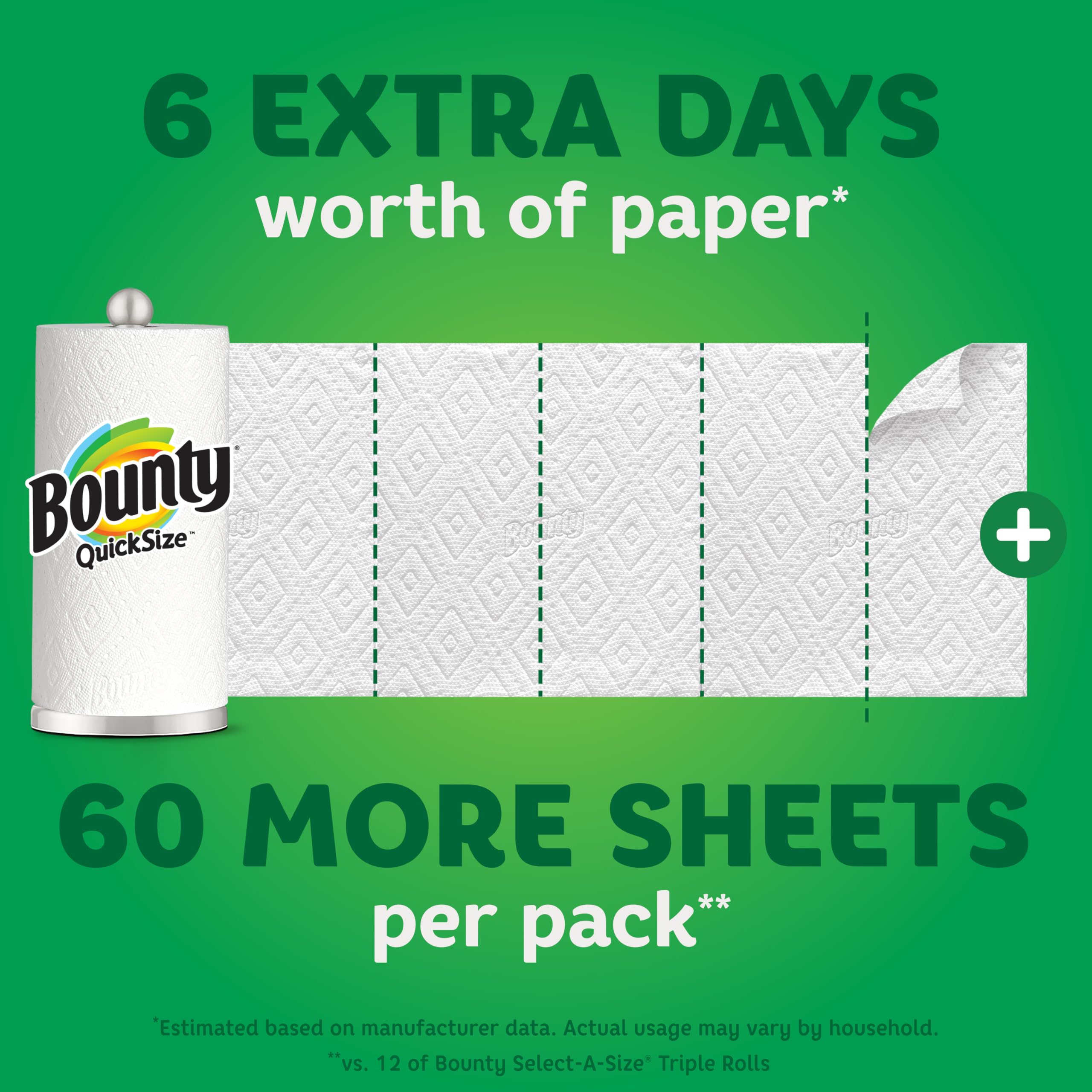 Bounty Quick-Size Paper Towels, White, 12 Family Triple Rolls (36 Regular Rolls) - Super Absorbent & Durable for Kitchen Cleaning, Spills, and Household Use