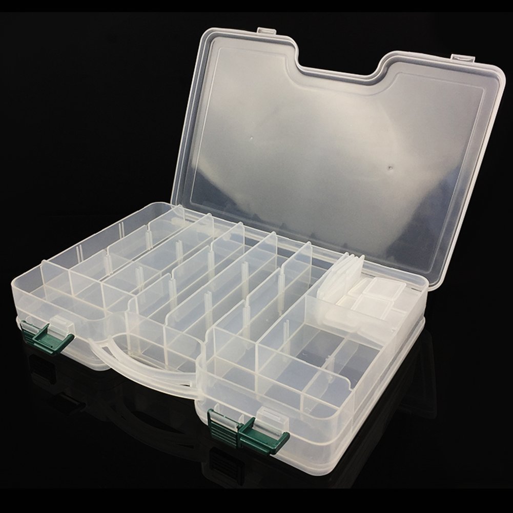 2-Sided 44 Compartment Large Fishing Tackle Box with Dividers - Waterproof Bait & Lure Storage Organizer for Bass, Trout, Saltwater Fishing (White) - Perfect for Boat, Kayak, Shore Fishing Trips & Outdoor Adventures