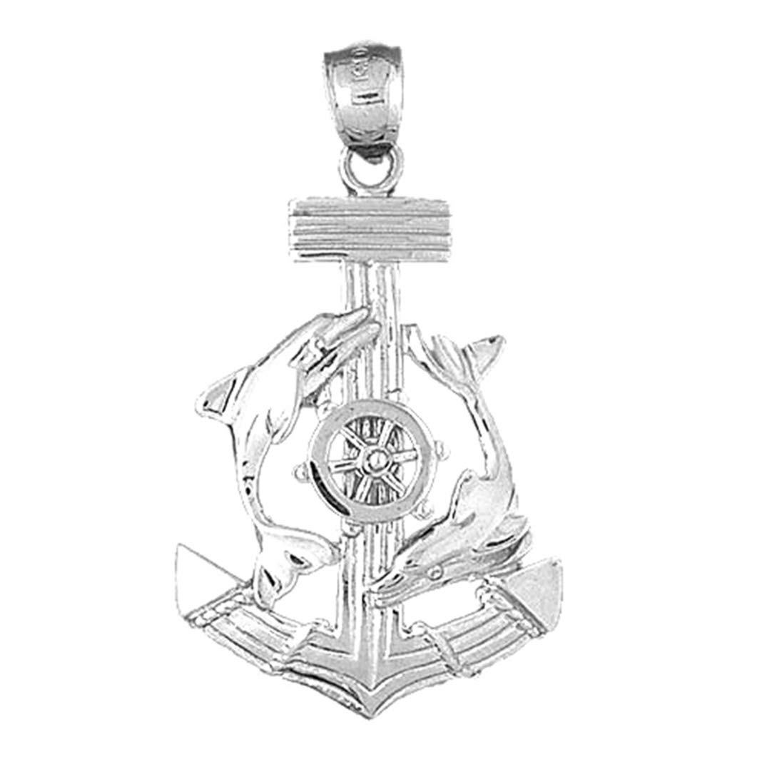 Sterling Silver 925 Anchor, Ships Wheel & Dolphin Pendant Necklace - 47mm Nautical Jewelry for Women | Perfect Gift for Sailors, Beach Lovers & Marine Enthusiasts